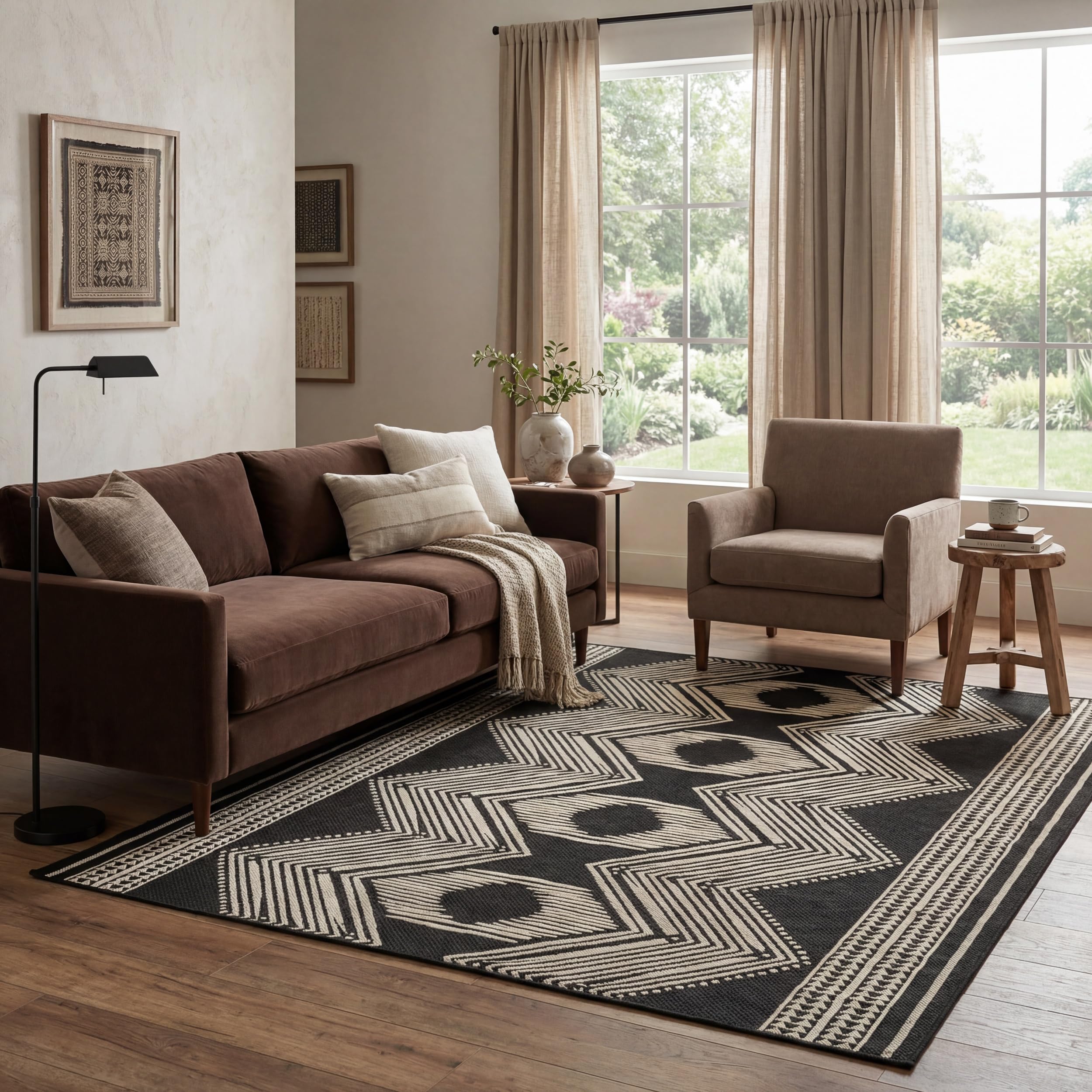 Nuloom Ranya Black/Ivory, 9'6" x 12', Tribal Geometric, Soft and Cozy, High Traffic, Stain Resistant, Easy Clean, Durable Area Rug for Indoor/Outdoor