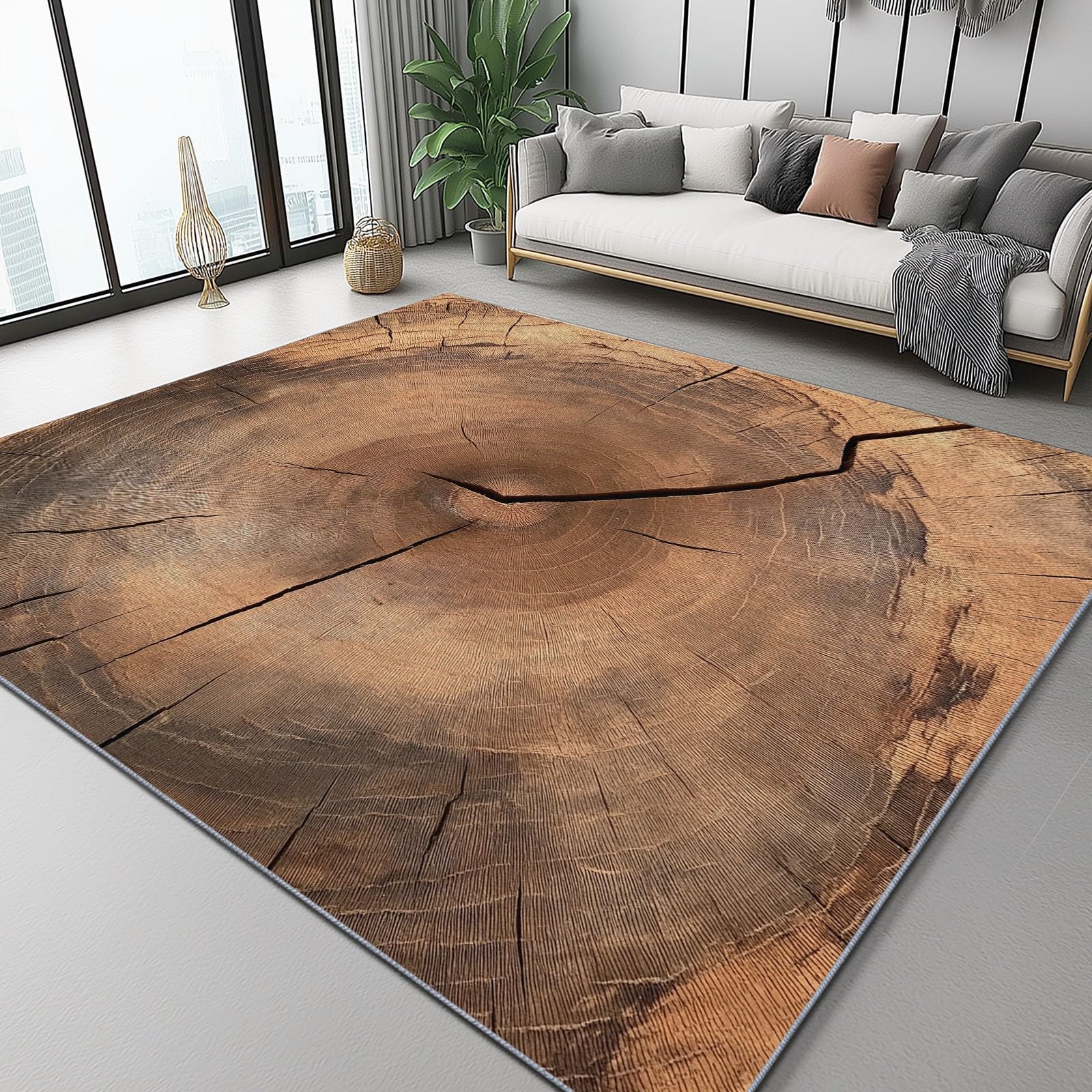 Tapis pour salon brun 160x230 tapis doux et lavable avec motif nature intérieur