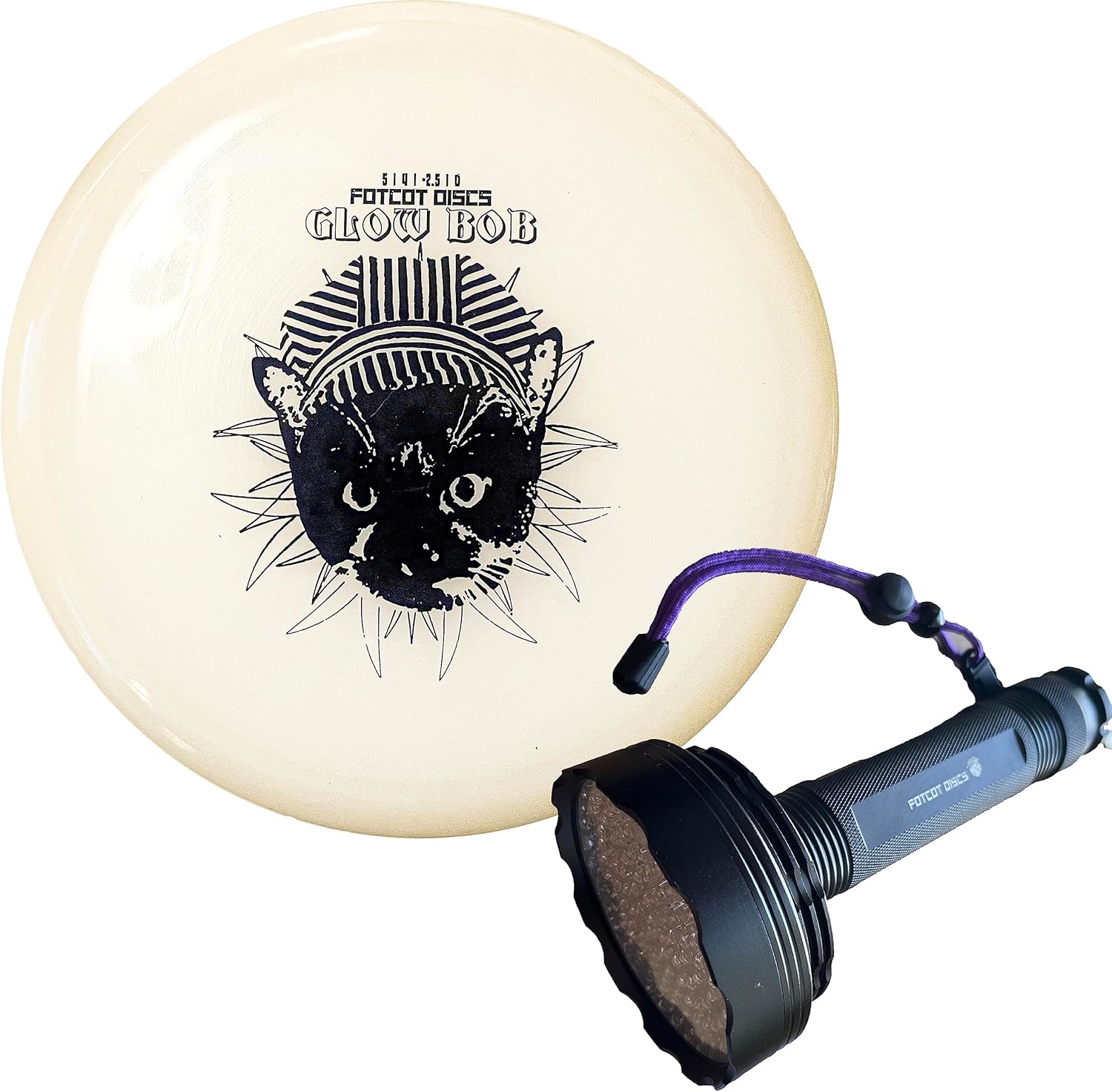 GlowBob Glow in The Dark Midrange Disc Golf Night Light Up Grip PDGA Approved Premium Plastic Recharge Cat Bob Stamp Black Blue Flashlight Combo Packs (GlowBob Black + Jumbo Flashlight)