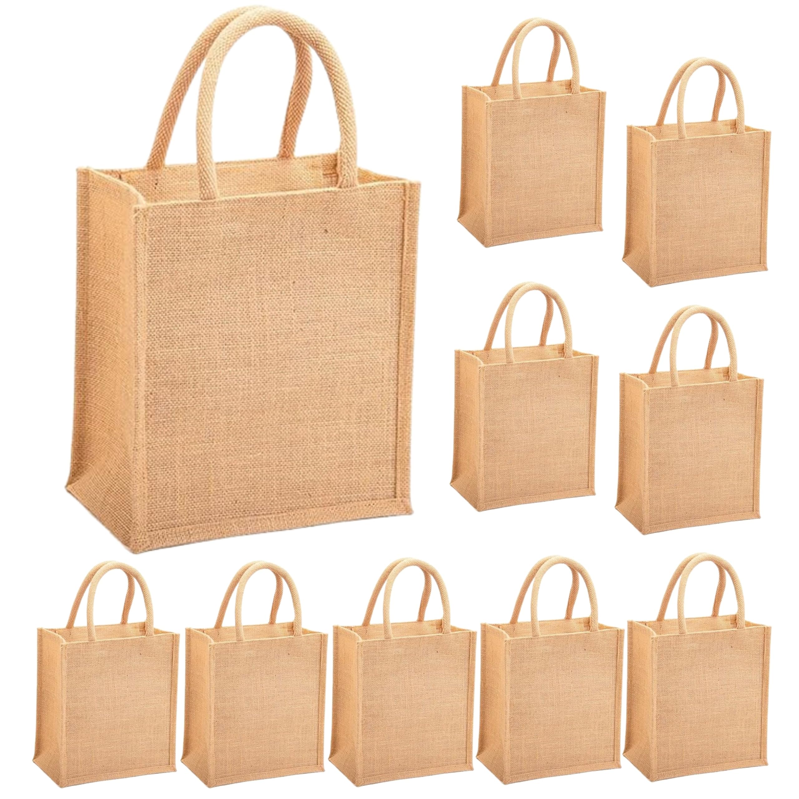 Plain Jute Bags For Return Gift Bags in Bulk | A4 Size Bag For Wedding Gift Bags with zipper (13X11X5Inch) Pack of 10 - Beige-image-14
