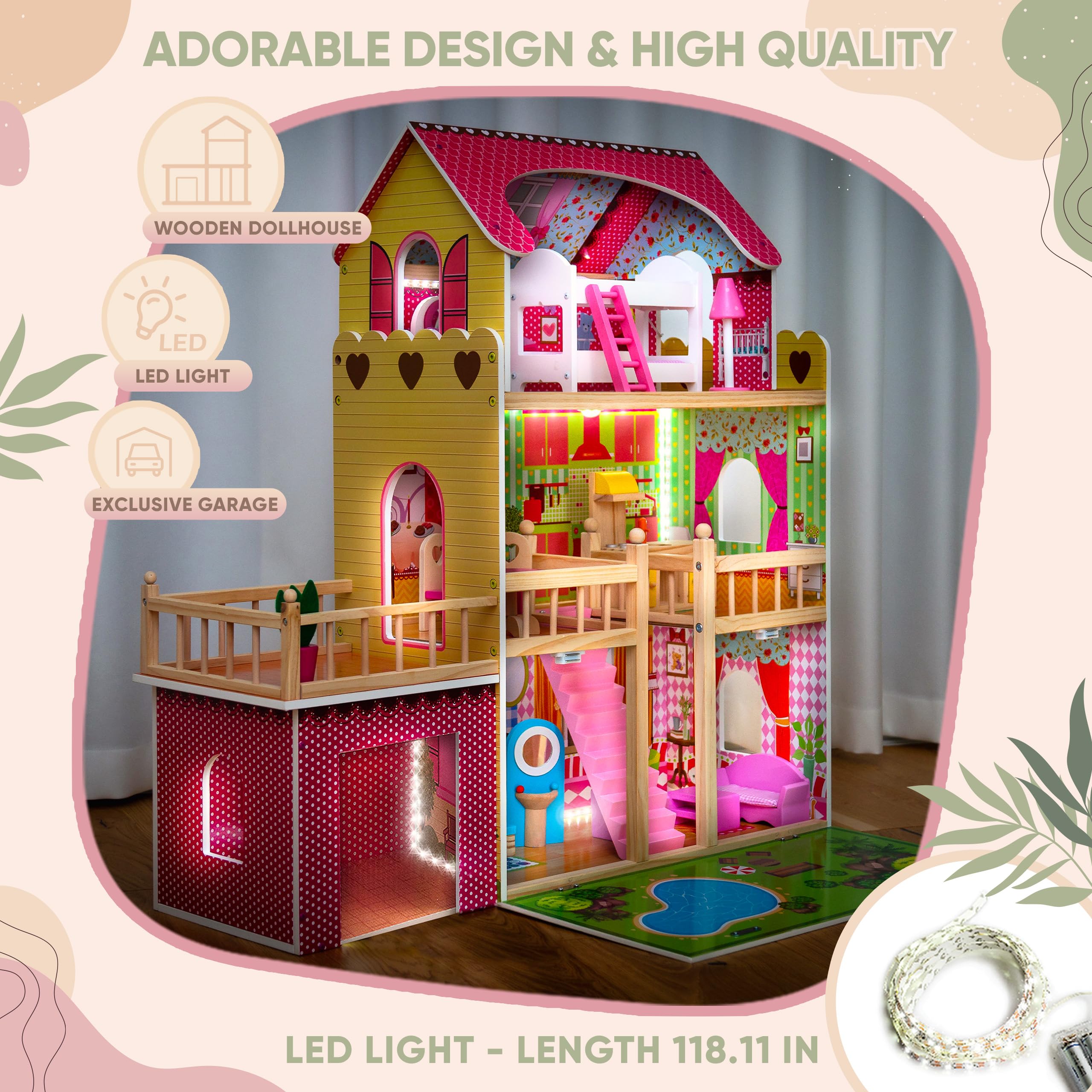 Green series Kinderplay GS0020 Large Wooden Dollhouse