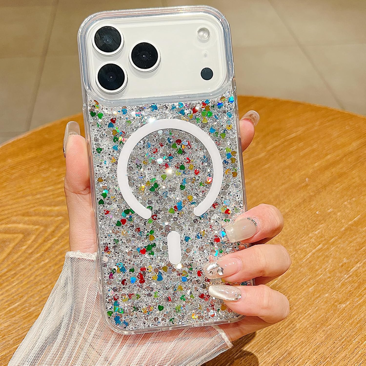 Magnetic Glitter Case for iPhone 17 Pro Max,[Compatible with MagSafe] Cute Luxury Bling Sparkly Crystal Diamond Shiny Clear Shockproof Women Girls Phone Case for iPhone 17 Pro Max 6.9",Silver - Image 3