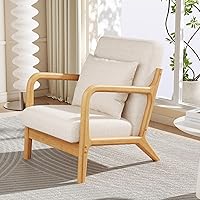 Vista 1 de Maggym Silla decorativa moderna con marco de madera, sillón tapizado con cojín trasero, cómodo sillón de lectura para sala de estar y dormitorio