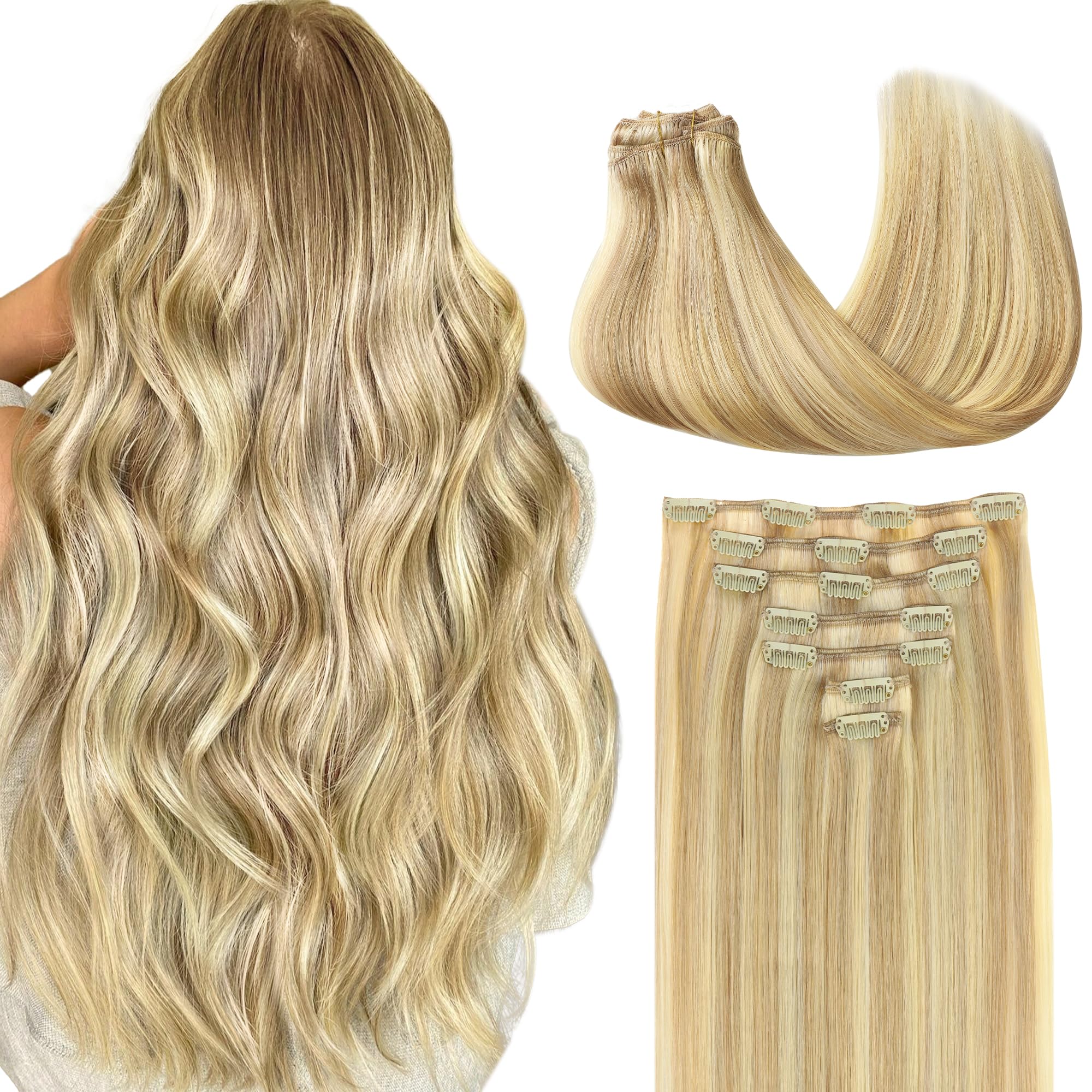 GOO GOO Clip in Hair Extensions Human Hair, 22inch 120g 7Pcs, #1B Natural black, Hair extensions for women, Human Hair Extensions Clip in — view 25
