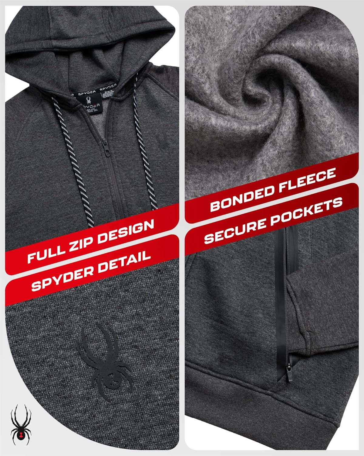Spyder Mens Zip Up Hoodie - Super Soft Performance Fleece Sweatshirts for Men - Warm Athletic Hoodies for Running Walking Gym - Image 5