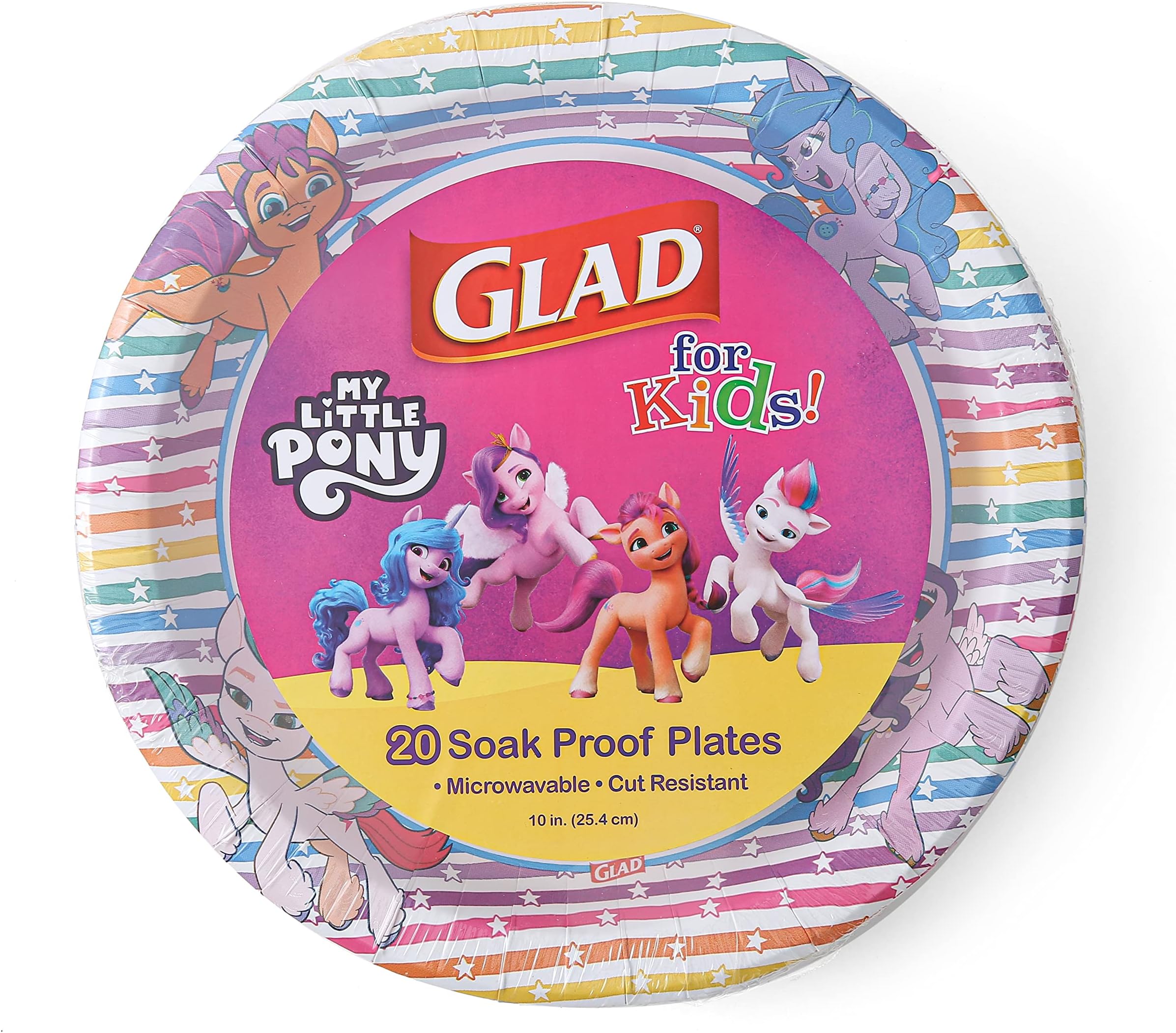 Glad for Kids My Little Pony Paper Plates | Colorful Striped My Little Pony Kids Paper Plates | My Little Pony Unicorn Large Paper Plates for Everyday Use, 10 inch Paper Plates 20 Ct