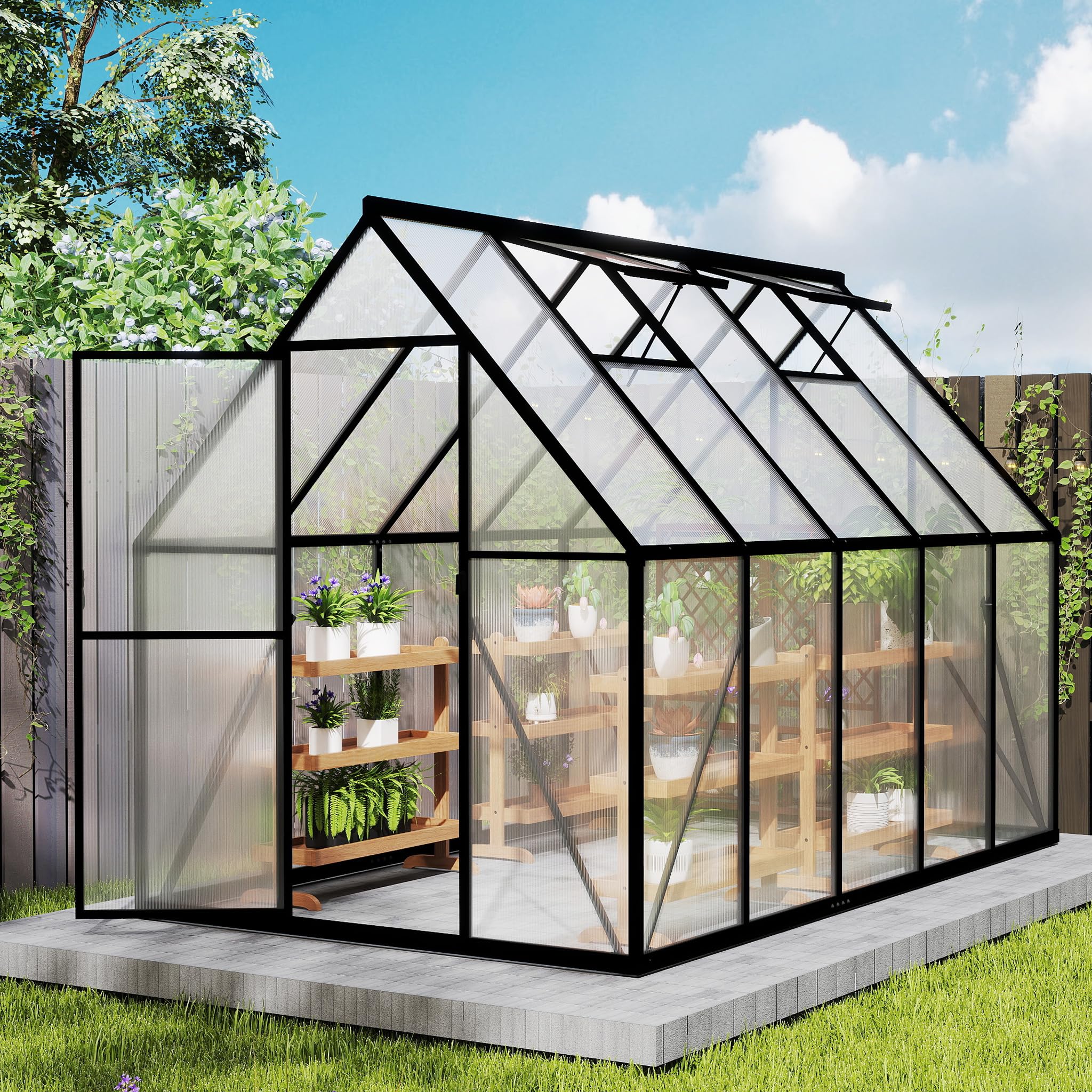 YRHome Premium Gewächshaus Aluminium 280x180x195cm 5.04m² Begehbares Garten-Gewächshaus mit verstärktem Fundament & Dachfenster & Tür Wetterfest & temperaturbeständig für Tomaten, Gemüse & Pflanzen