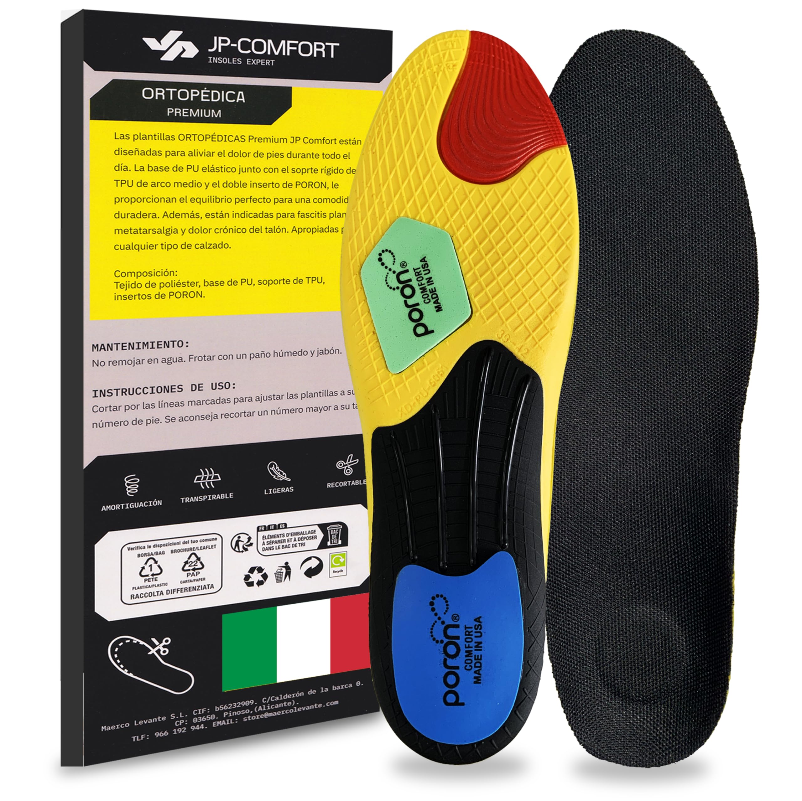 2 Paia Di Solette Ortopediche ComfySole - Per Piedi Piatti, Fascite Plantare, Taglia 39-40