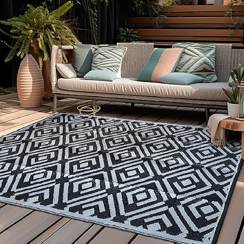 YEARNING Alfombra de paja de plástico para exteriores de 9 x 12 pies, impermeable, para campamento, decoración de patio interior y exterior,