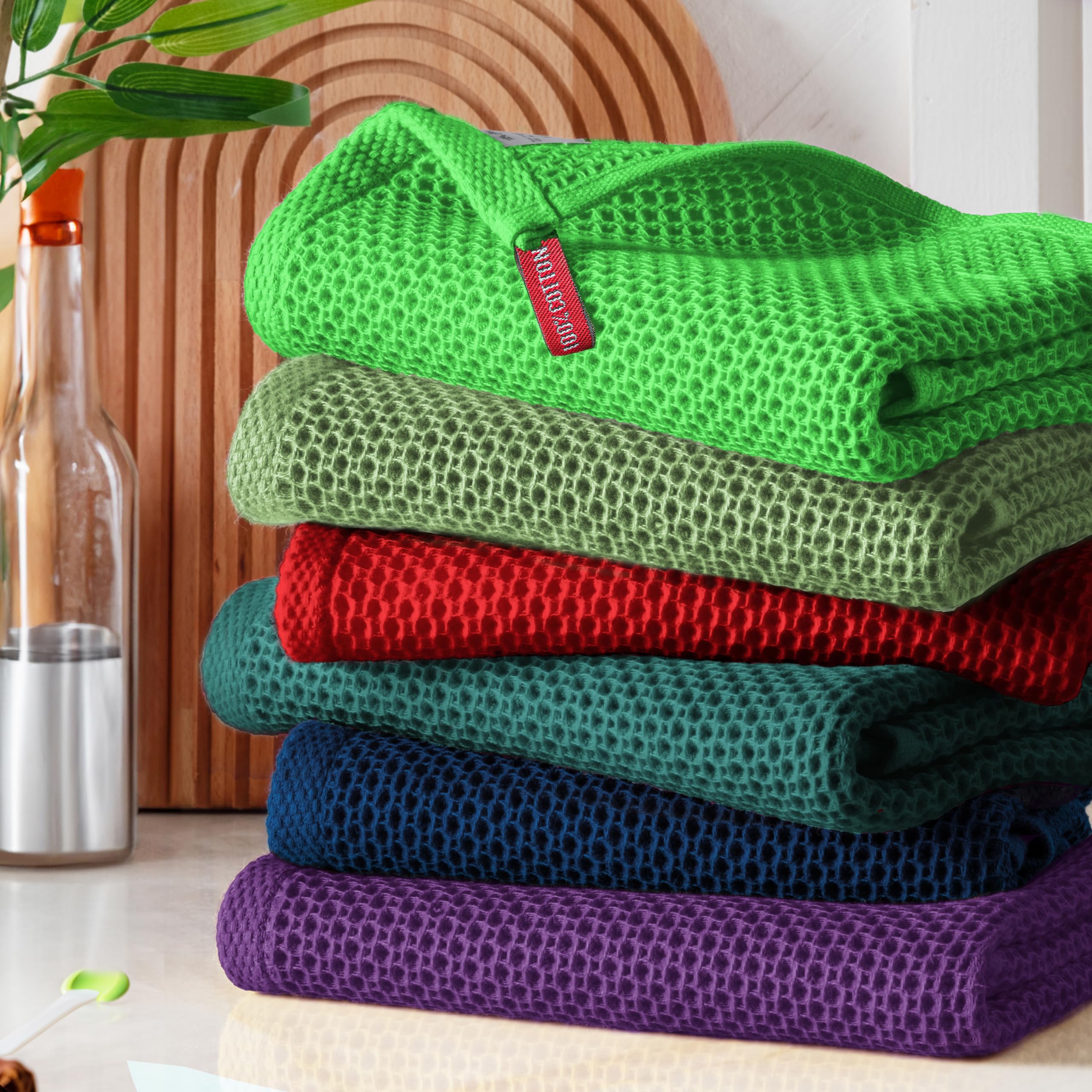 Elegant Comfort Lot de 6 torchons de cuisine 100 % coton turc gaufré, de qualité supérieure, super absorbants, ultra doux, multi-usages, 40,6 x 63,5 cm, rouge