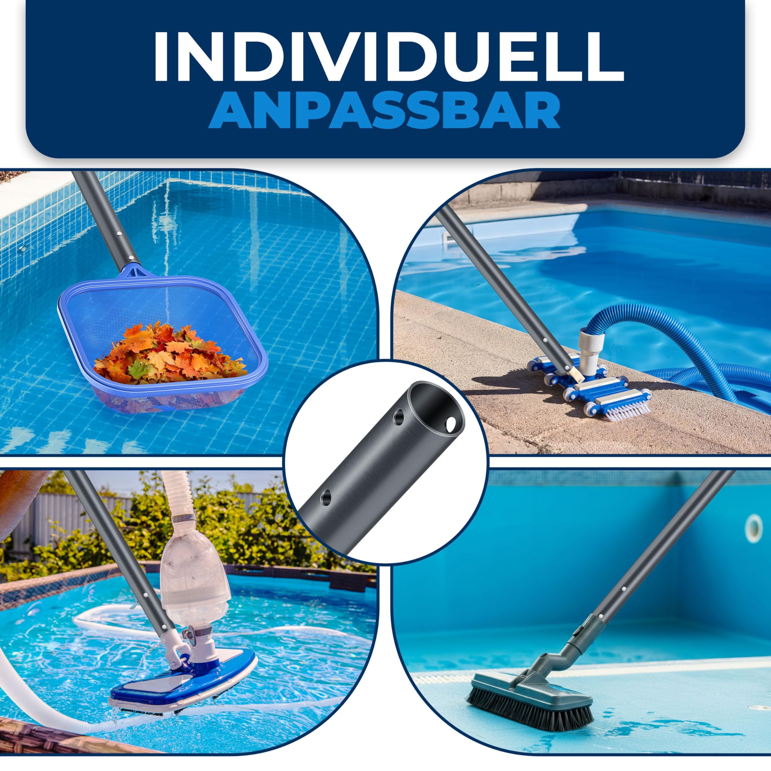 KESSER® Pool Teleskopstange Aluminium Poolstange | Stange zur Poolreinigung 3-teilig | einstellbar von 1,20m bis 3,60m | Witterungsbeständig und Stabil, Anthrazit