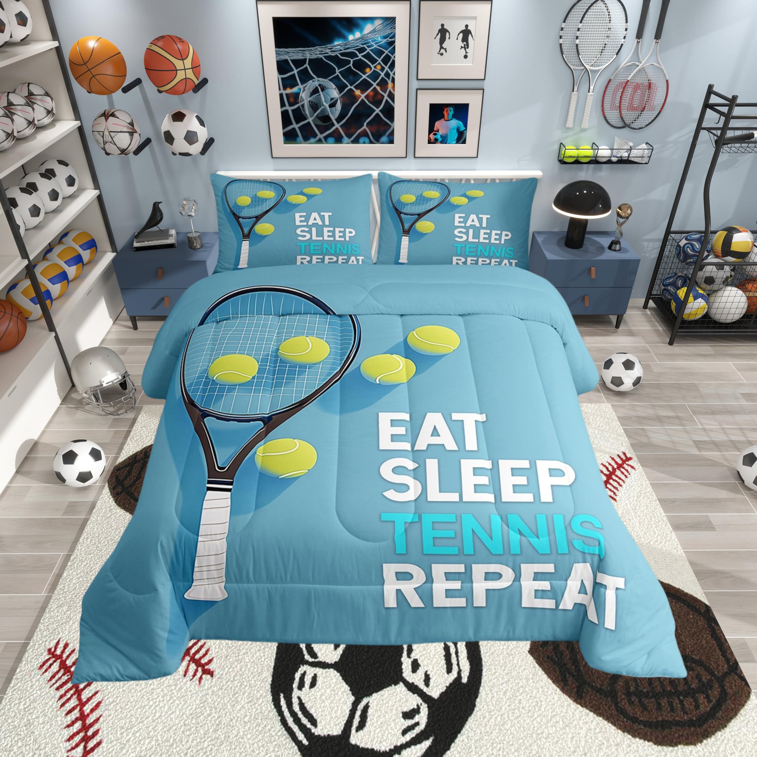 Parure de lit tennis XL pour chambre ado avec housse de couette sport et deux taies