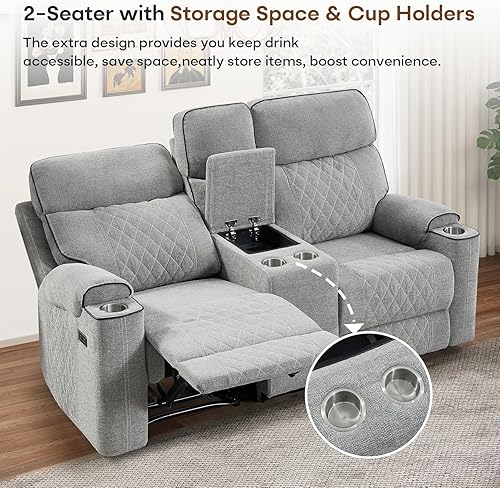 Miniatura 5 de Juego de sofá reclinable eléctrico de 2 piezas con puerto de carga, incluye silla reclinable eléctrica individual y sofá reclinable de 3 plazas para