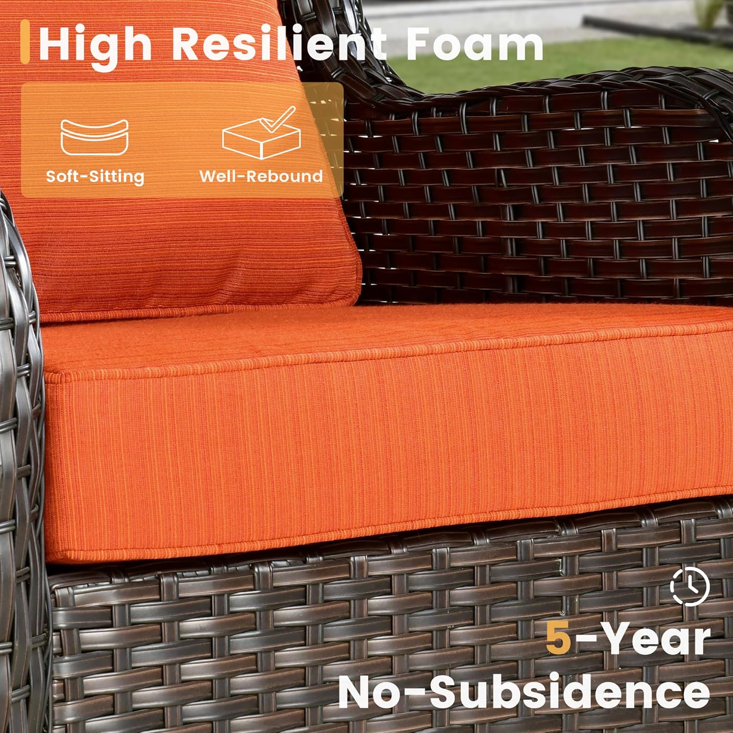 HOOOWOOO Patio Furniture Set,7 Piece Outdoor Furniture Set with Fire Pit Table,Wicker Patio Conversation Couch Swivel Chairs Ottoman Set,Orange Red