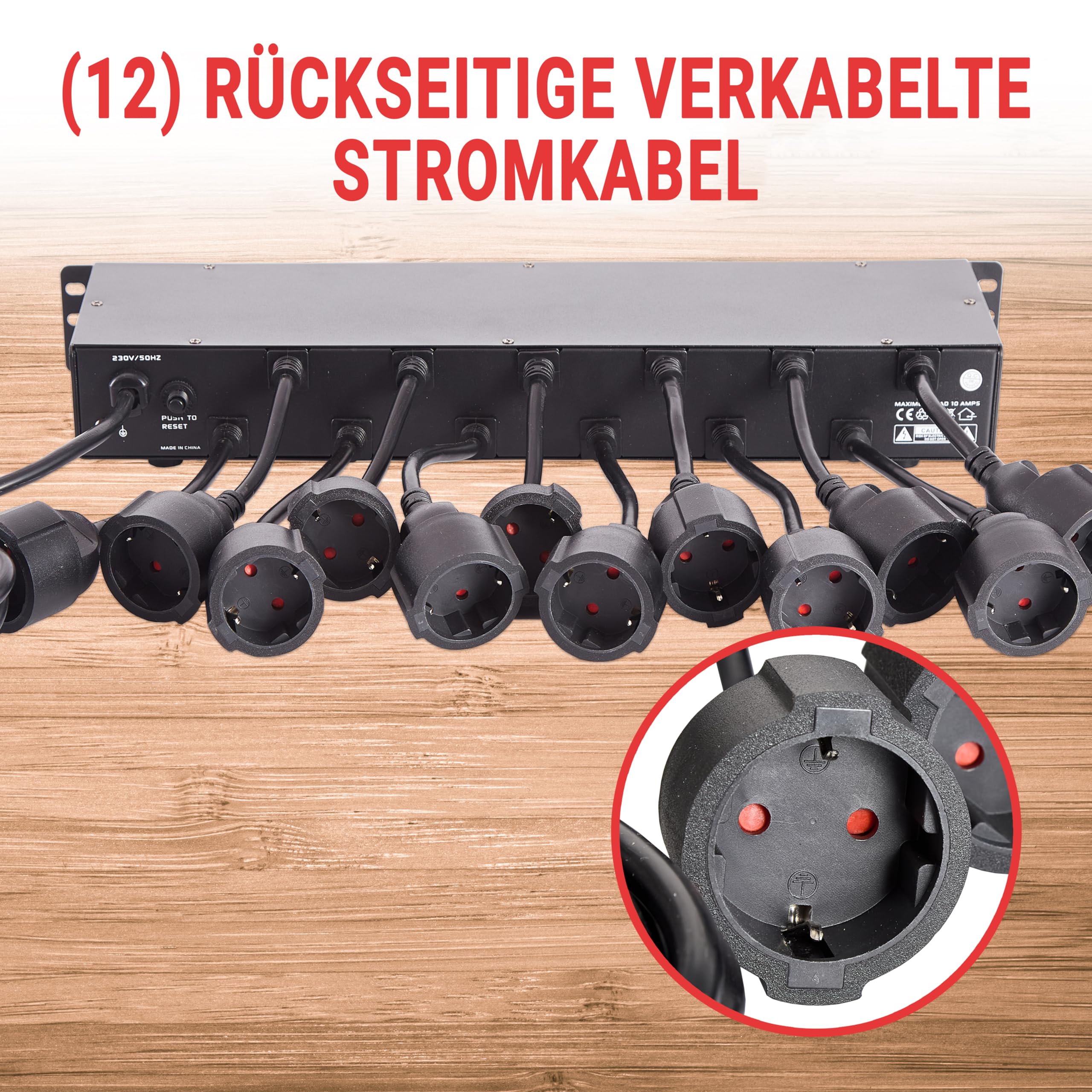 Pyle Stromverteiler- 1U Rack, Mehrfachsteckdose mit 12 Fest Verkabelten Ausgängen, 3 Frontsteckdosen & 4 USB-Ports (5V/2A), 5 m Netzkabel, Metallgehäuse, Rack-PDU für Studio, Bühne & Installation