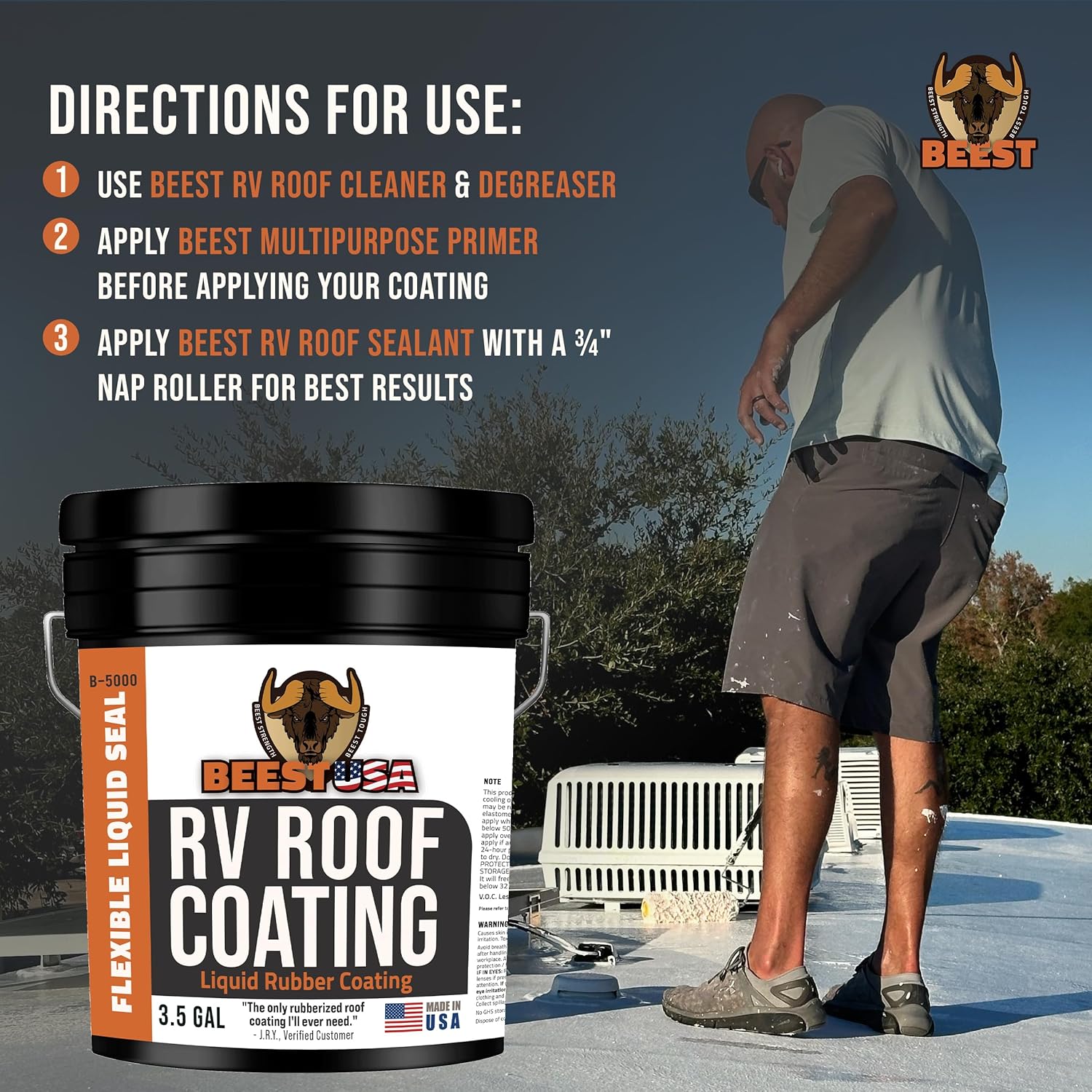 BEEST RV Roof Coating, 3.5 Gallon Temperature Reducing White RV Roof Sealant and BEEST RV Roof Cleaner (Super Concentrate Makes 5 gallons) (32oz)
