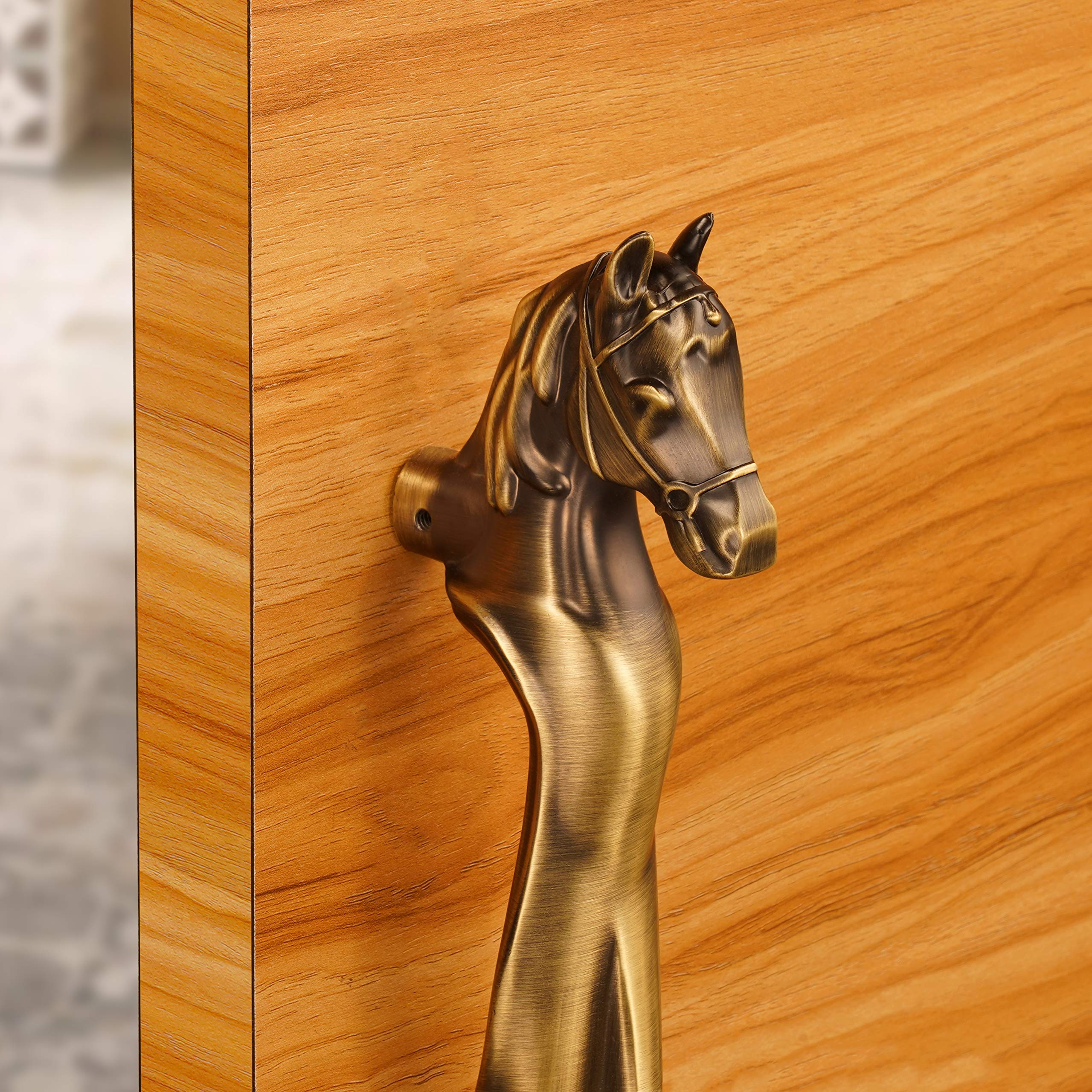 AmiLuv_Collections - Tirador de aluminio con forma de caballo para puerta principal, decoración del hogar, tirador de puerta de cristal, accesorios para puerta (8 pulgadas, paquete de 1, acabado
