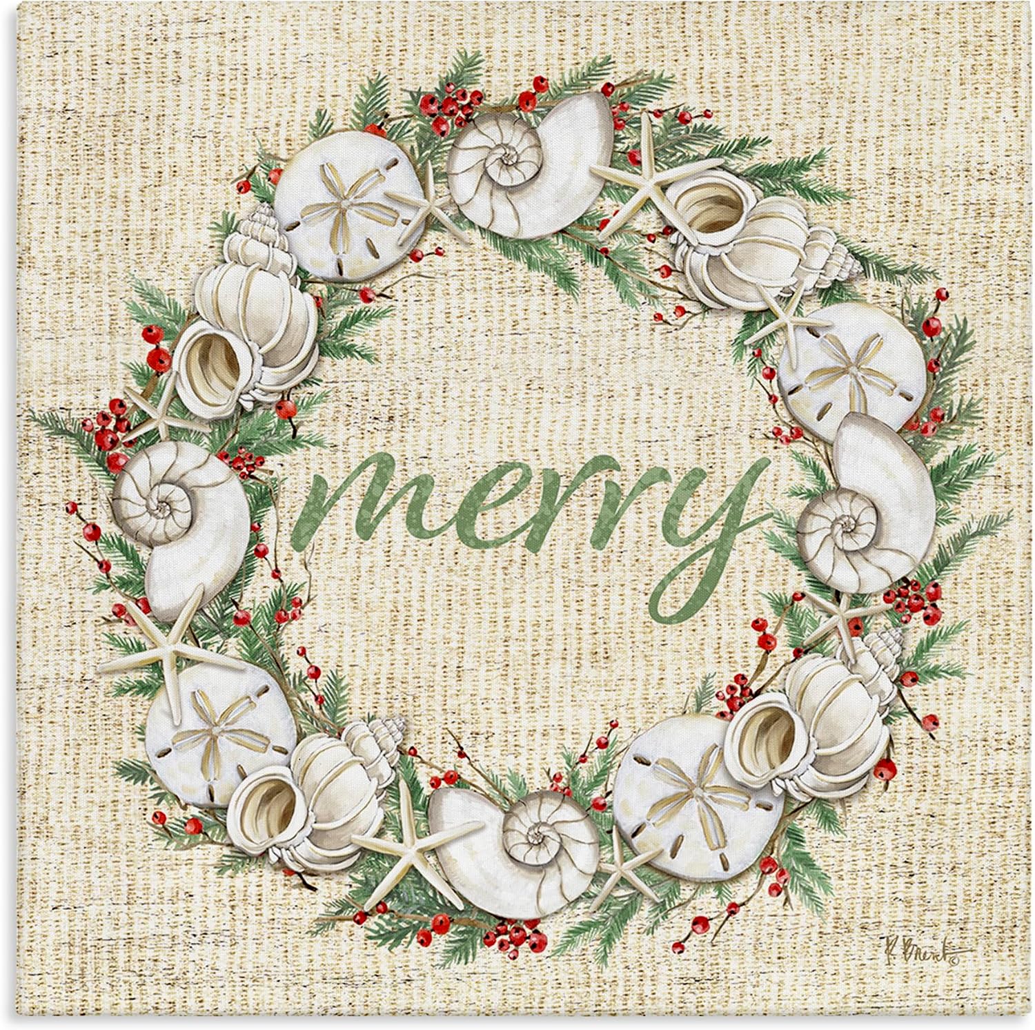 Stupell Industries 'Shells & Holly Merry'| Wall Plaque Art | Stupell Industries | 12 x 12 Inches, Easy to Hang and Sturdy, Made in USA, by Paul Brent
