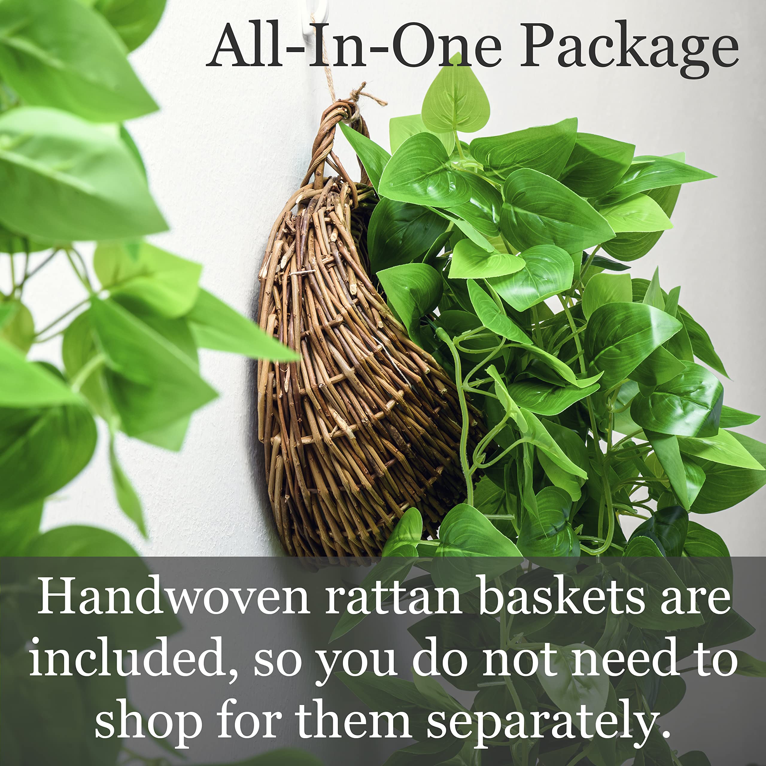 Tapeera Paquete de 2 Plantas Colgantes Falsas con decoración Artificial (con cestas) – Pothos de Hiedra Falsa, Decoraciones al Aire Libre para Patio, Plantas Colgantes Interiores, Vid Colgante