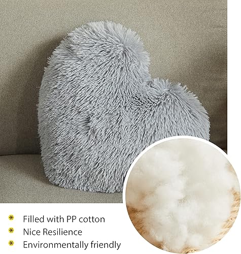 Miniatura 4 de LIFEREVO Almohada de corazón de piel sintética, almohada de felpa con forma de corazón, día de San Valentín, 15 x 17 pulgadas, bonita almohada