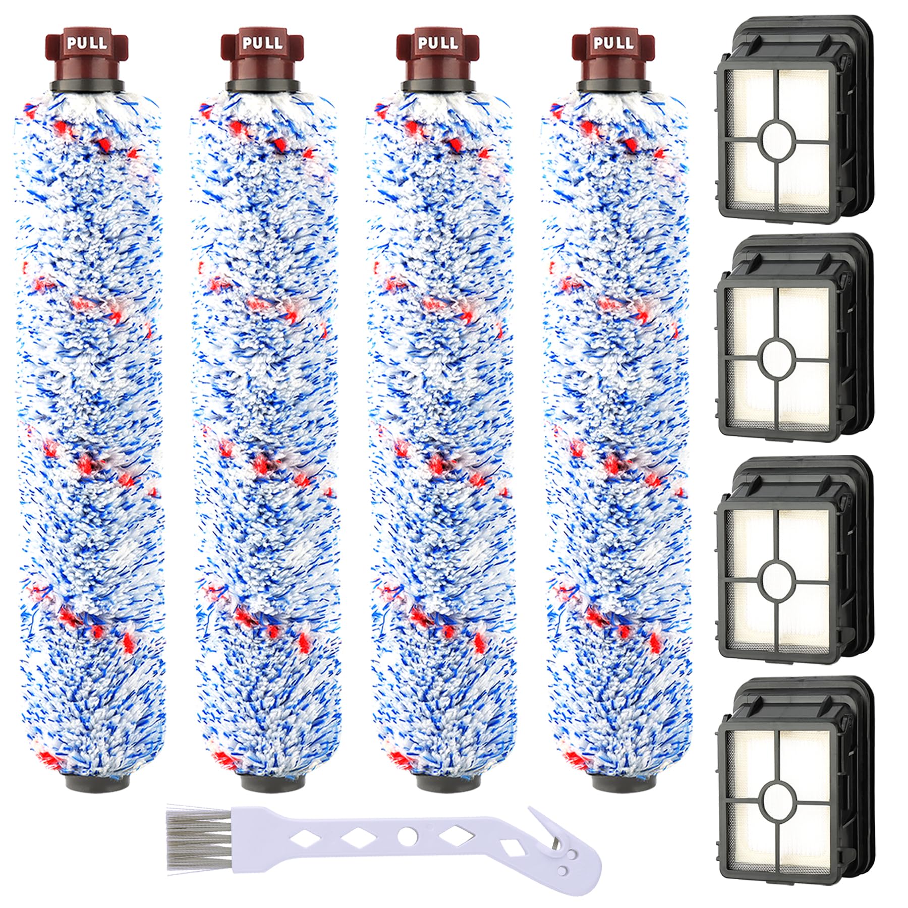 AINUO 9Pack Replacement Parts for Bissell CrossWave, 4 Pack Multi-Surface Brush Roll 1868 + 4 Pack Vacuum Filter 1866 for Bissell CrossWave Vacuum Cleaner and 1 Pack Cleaning Tool