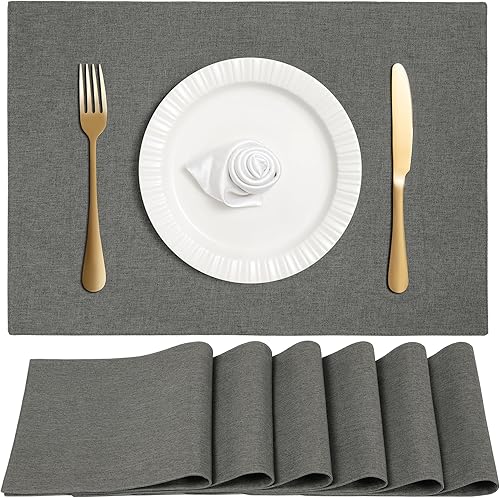 Miniatura 9 de Juego de 6 manteles individuales de tela de lino de doble capa, juego de manteles individuales tejidos de algodón, manteles individuales de cocina