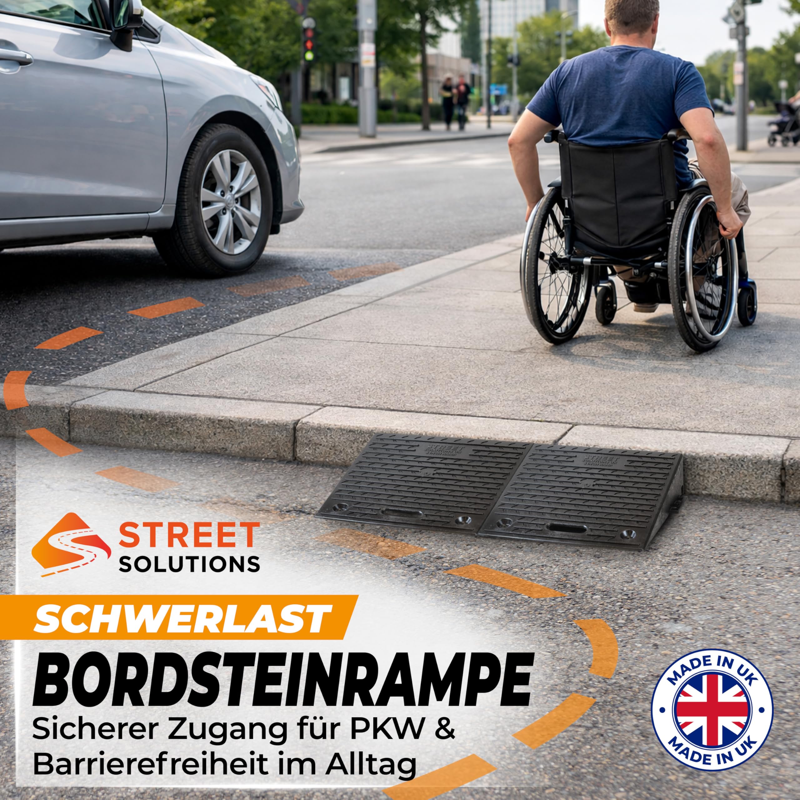 Street Solutions UK Bordsteinrampe Gummi 10 cm hoch - 2er Set rutschfeste Rollstuhlrampe für Autos, Treppen & Bordsteinkanten
