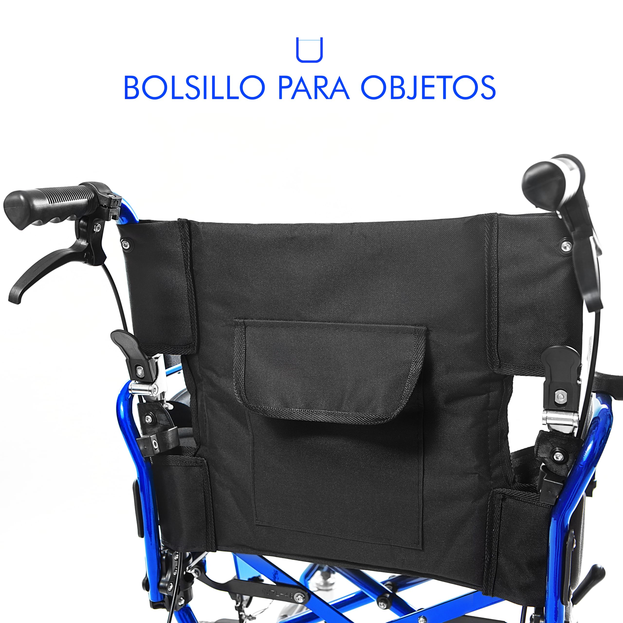 AIESI® Silla de Ruedas plegable Ultra-ligera de aluminio con freno para discapacitados y mayores AGILA TRANSIT, Doble sistema de frenado, Cinturon de seguridad, Garantía de 24 meses