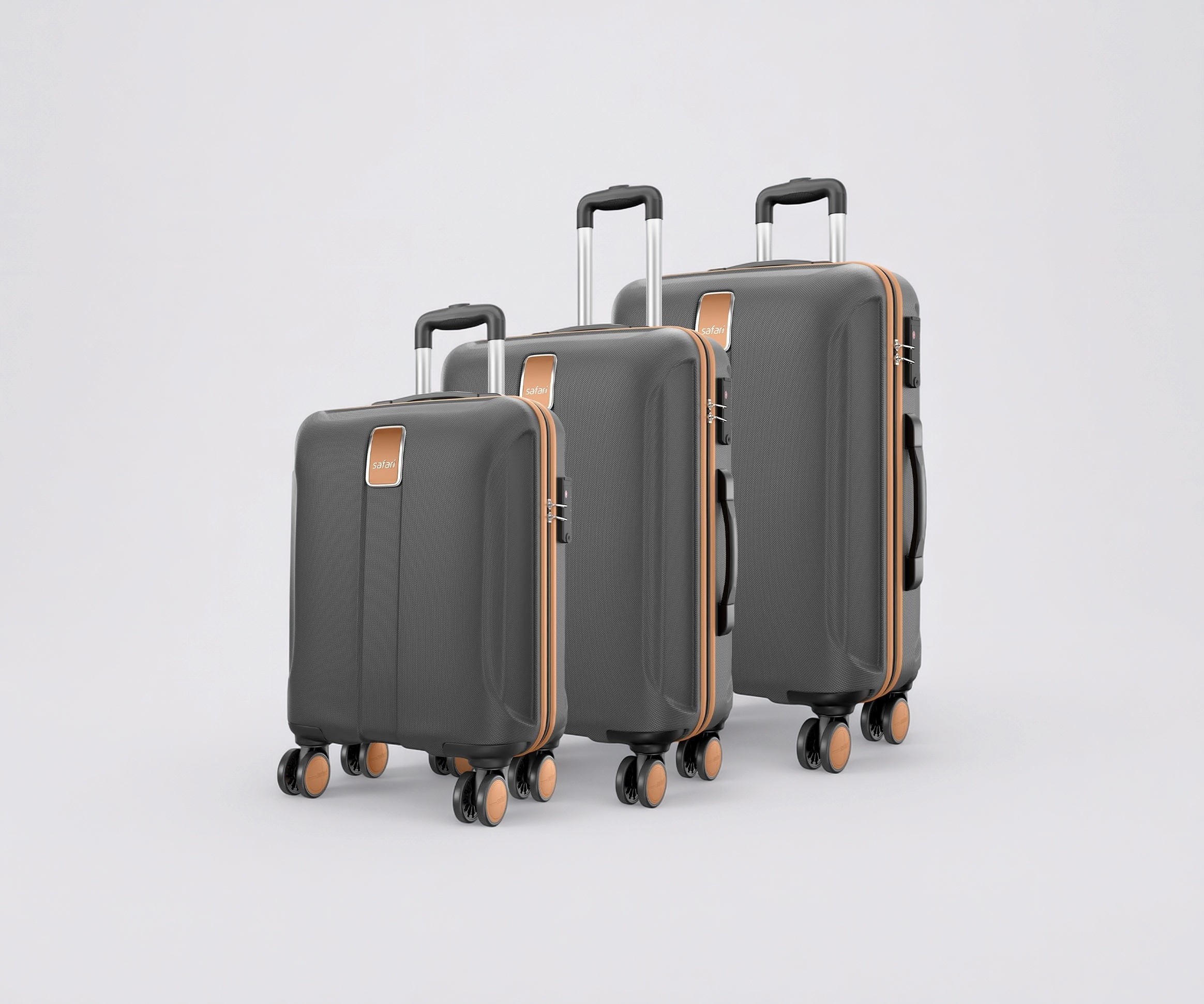 Safari Thorium Royale 8 Wheels Set of 3 Trolley Bags Hard Case Polycar