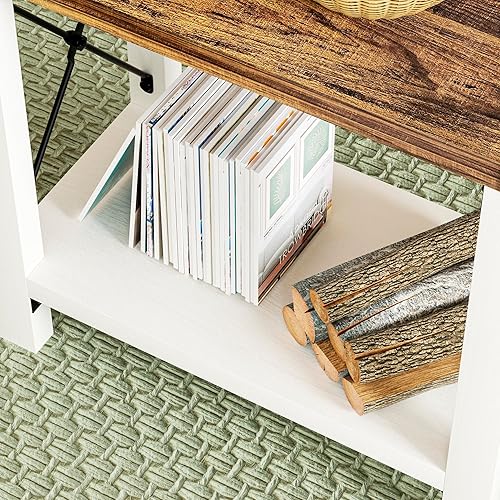 Miniatura 7 de GAZHOME Mesa auxiliar de granja para espacios pequeños, juego de 2, mesa auxiliar estrecha con estante de almacenamiento, mesita de noche rústica