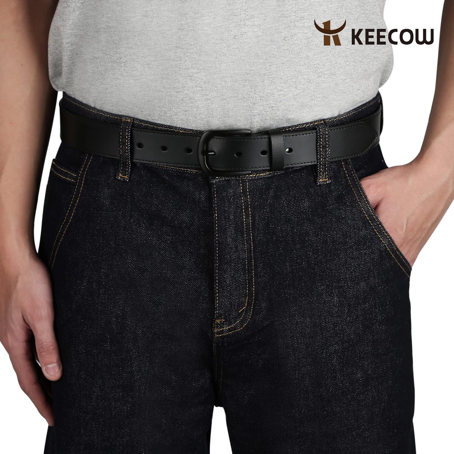 KEECOW Men's 100% Italian Cow Leather Belt Men With Anti-Scratch Buckle,Packed in a Box - Image 5