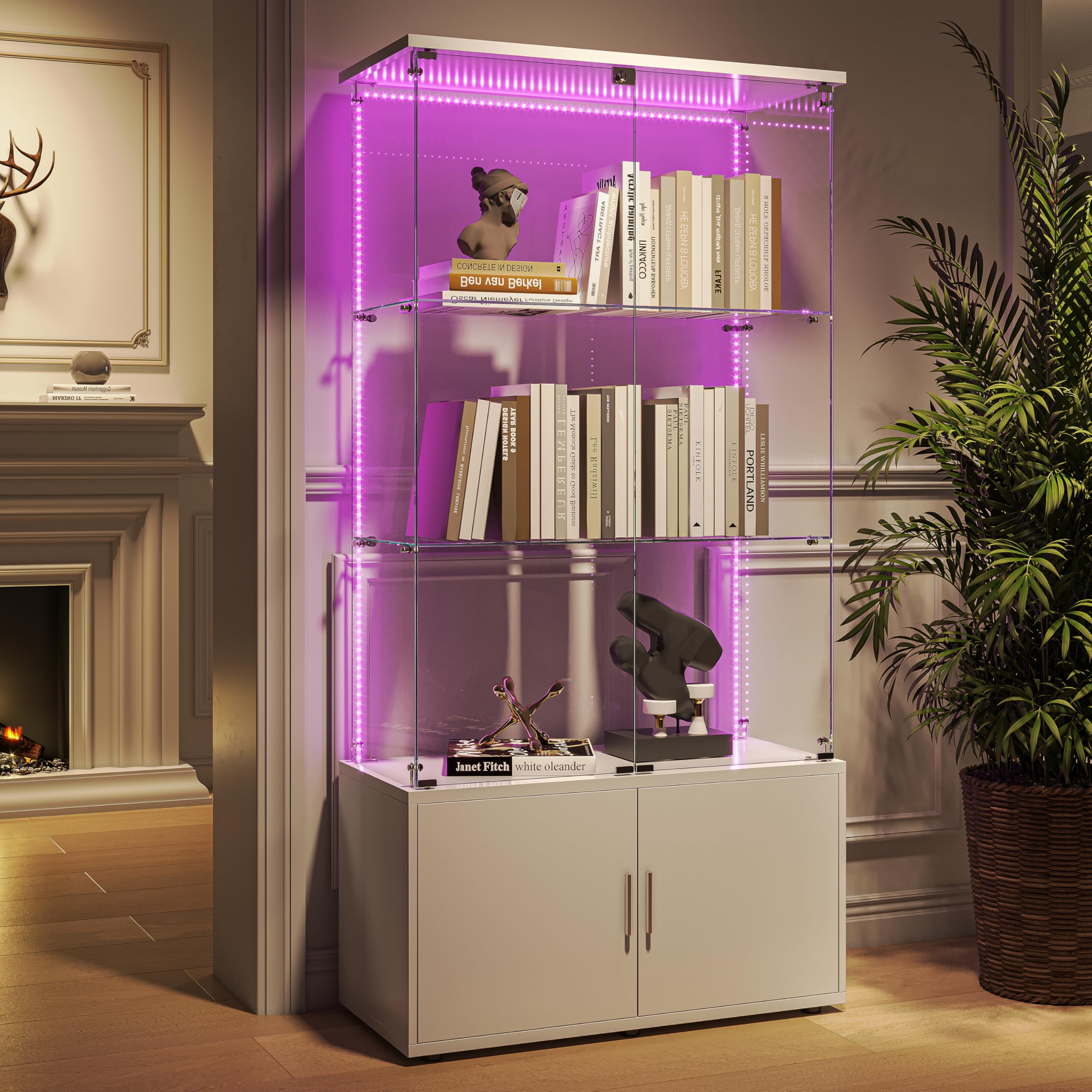 Vitrina de cristal con iluminación LED y cerradura, cristal templado, 4