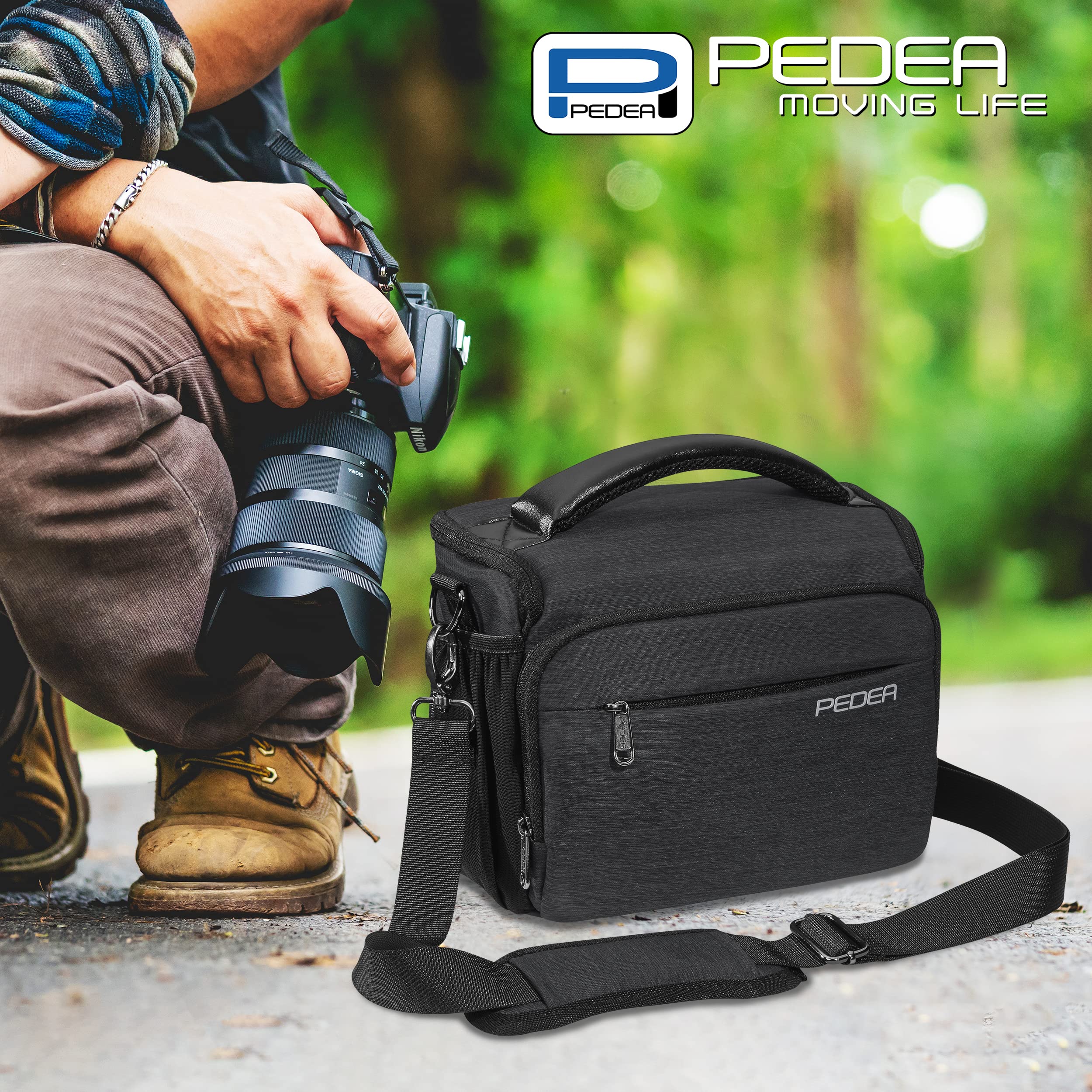 PEDEA DSLR-Kameratasche "Noble" Fototasche für Spiegelreflexkameras mit wasserdichtem Regenschutz, Tragegurt und Zubehörfächern, Gr. XL anthrazit