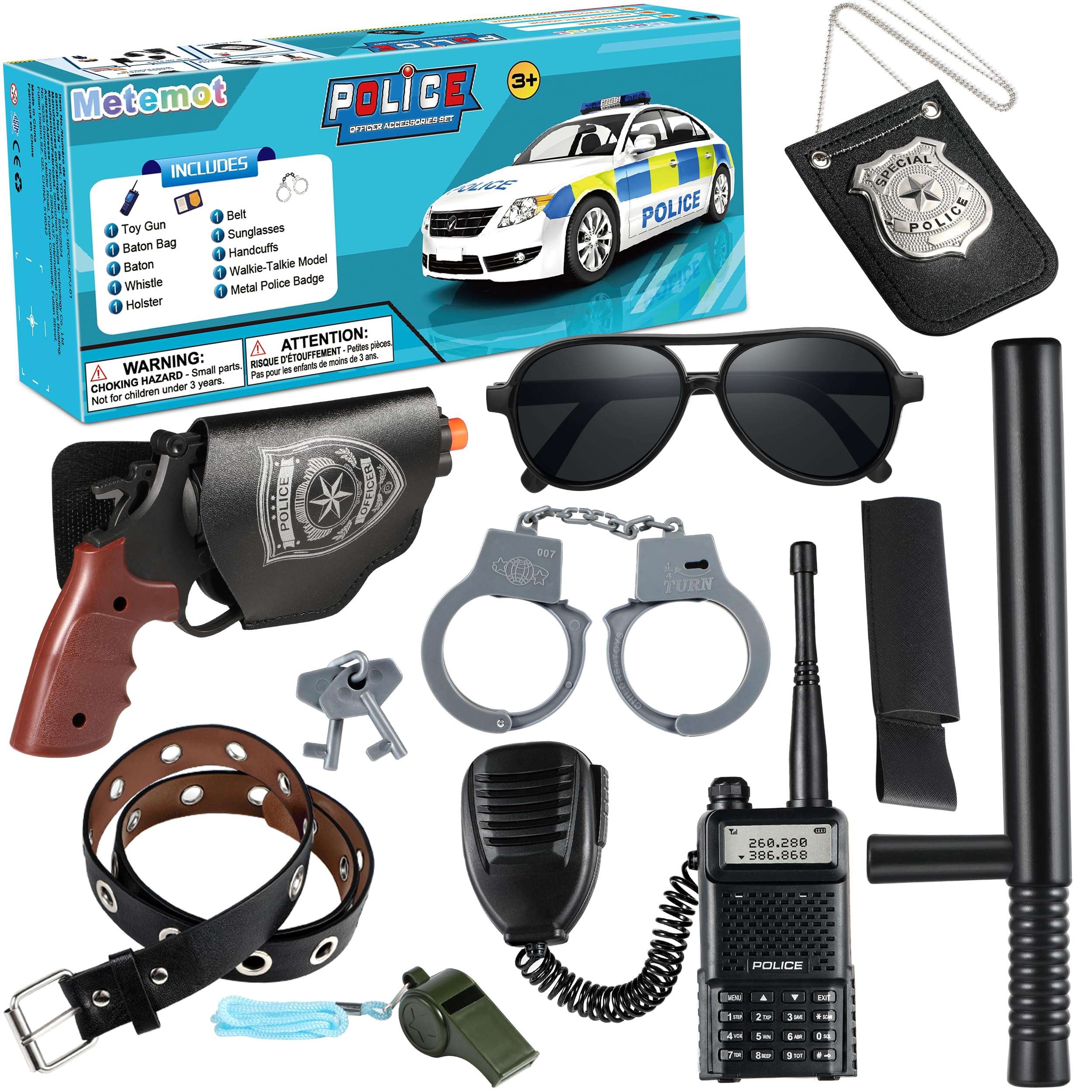 10Pcs Police Toys - Cop & Officer Costume Accessories for Kids, with Badge, Handcuffs, Halloween Police Costumes & Gear for Boys Girls, Bithday Gift for Kids