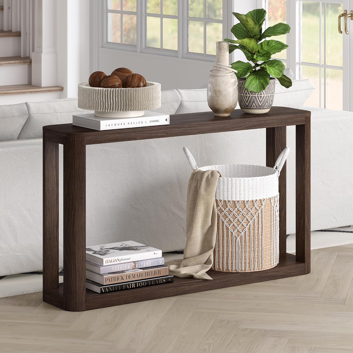 Henn&Hart 52" Wooden Rectangular Console Table Entryway Table, Sofa Table with Wooden Shelf for Entryway, Living Room, Couch, Hallway, or Office, Warm Brown