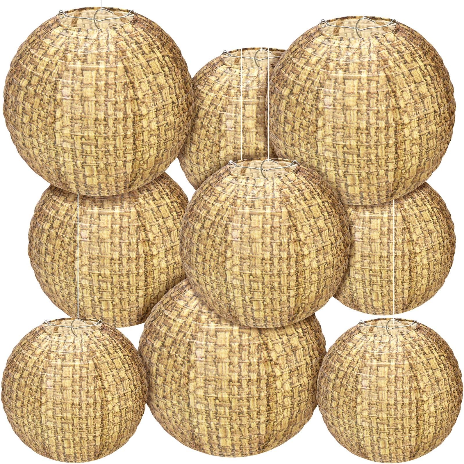 Qeeenar 9 Pcs Print Burlap Paper Lanterns 8 10 12 Inch Chinese Decorative Paper Lantern Boho Paper Lanterns Hanging Classroom Farmhouse Decor for Wedding Party Birthday Baby Shower Celebration Event