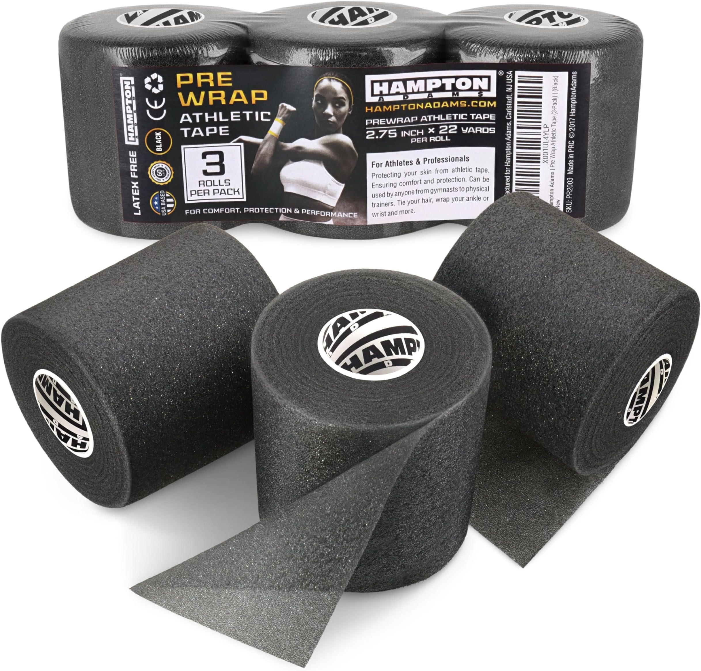 As Seen on Shark Tank | Original Pre Wrap (3-Pack) | Athletic Foam Underwrap Latex Free No Glue | Sports Training Wrap for Wrist Ankle Hair Headbands (Black)