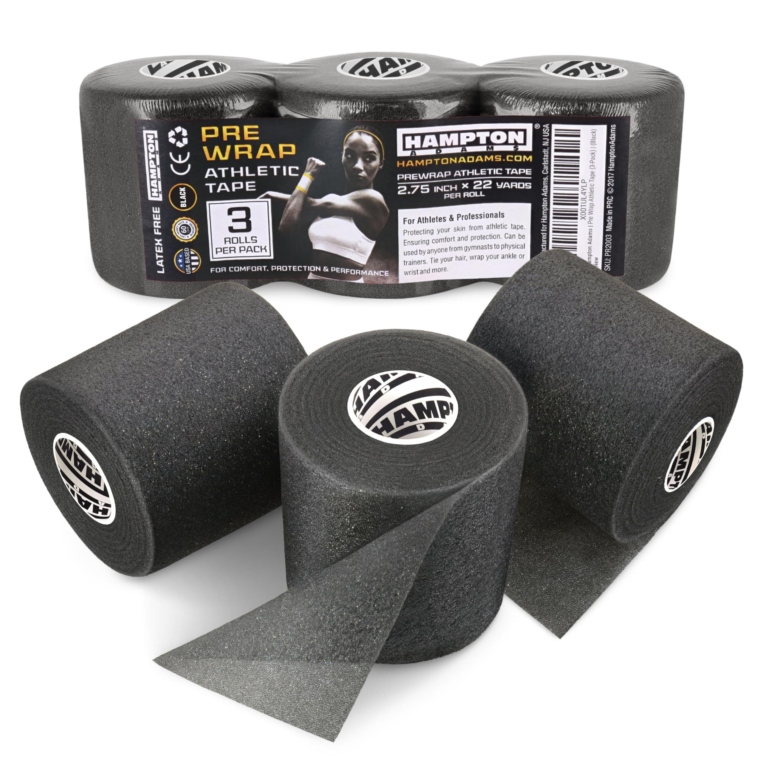 Hampton Adams Pre Wrap Athletic Tape, Non Slip Grip, No Fray Underwrap