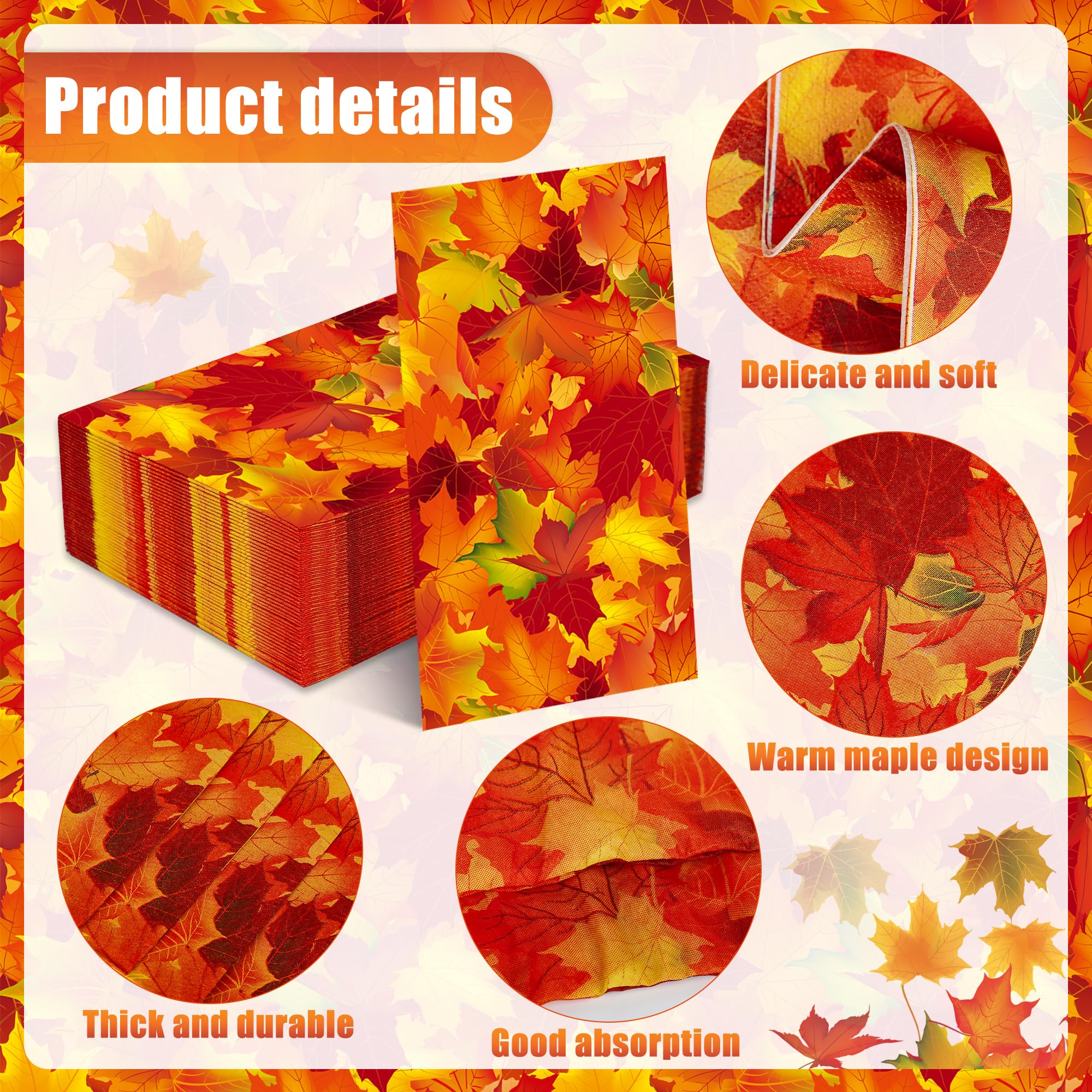 50 servilletas de papel de hojas de otoño, servilletas desechables para invitados de Acción de Gracias, 3 capas, hojas de arce, toallas de mano, servilletas decorativas para cena de Acción de Gracias,