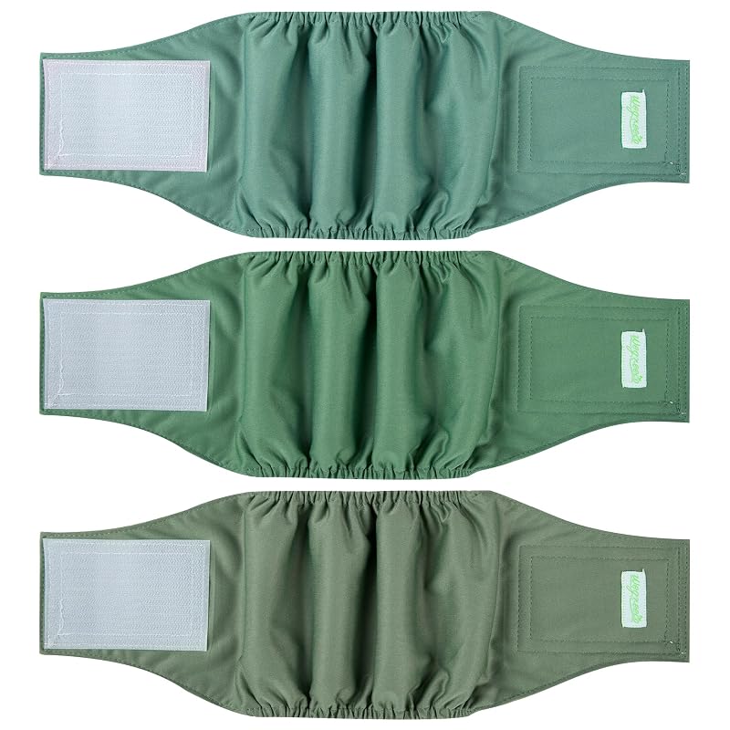 Fralda reutilizável para cães machos wegreeco de algodão, Green Series, tamanho Grande, pacote com 3