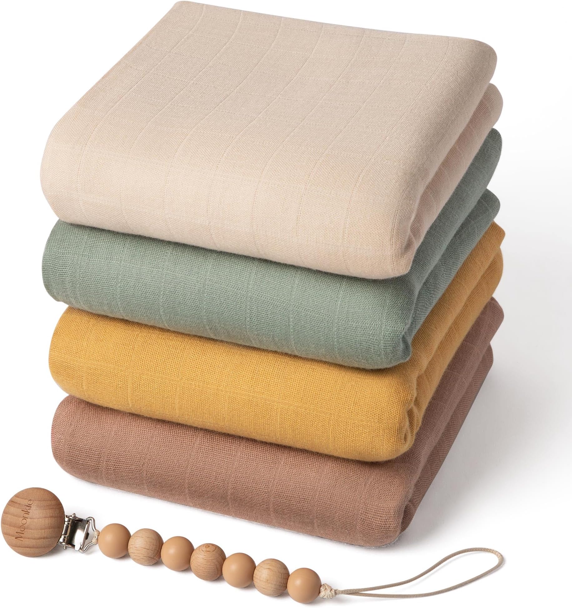 Muslin Swaddle Blankets with Pacifier Clip, Soft Baby Blankets for Boys and Girls, Breathable Receiving Blankets, Baby Swaddles Wrap for Newborns, Toddler Essentials, 47 x 47 inches, 4 Pack