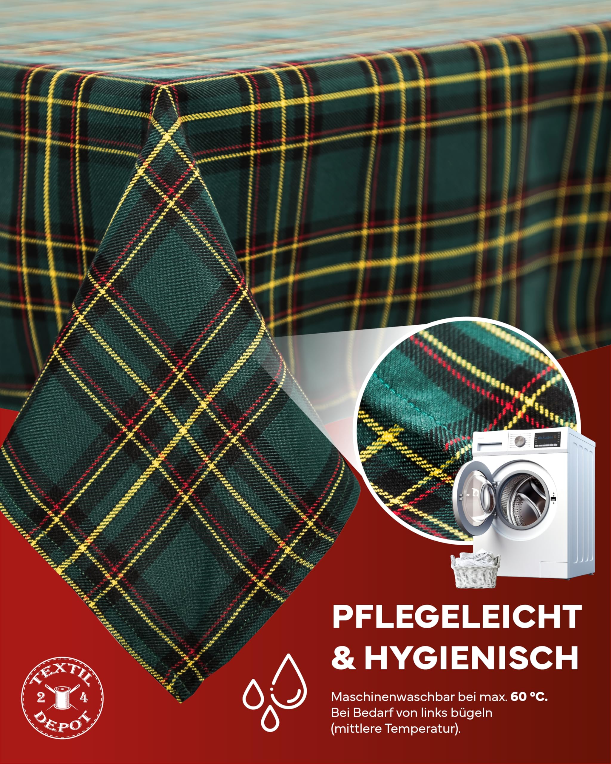 Tischdecke 130 x 170 cm Schottenkaro grün Tartan kariert 100% Polyester Weihnachten