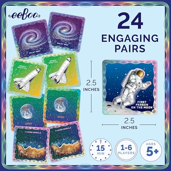 eeBoo Shiny Space Memory & Matching Game, Ages 5+, 1-6 Players