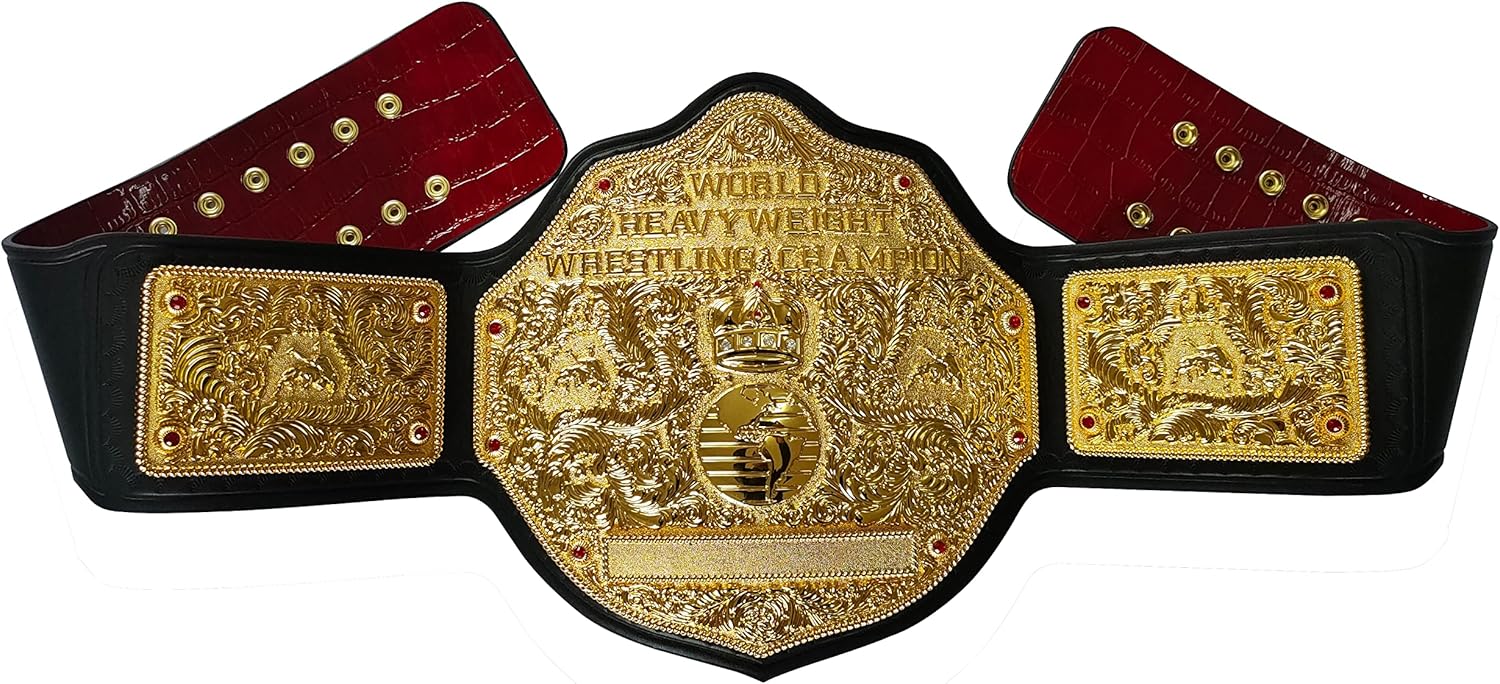 Fandu Belts World Unisex Adult Heavyweight Wrestling Belt Tooled Black/Red Backing Strap