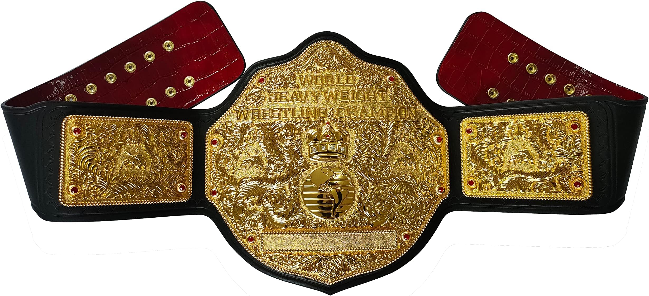 Fandu Belts World Unisex Adult Heavyweight Wrestling Belt Tooled Black/Red Backing Strap