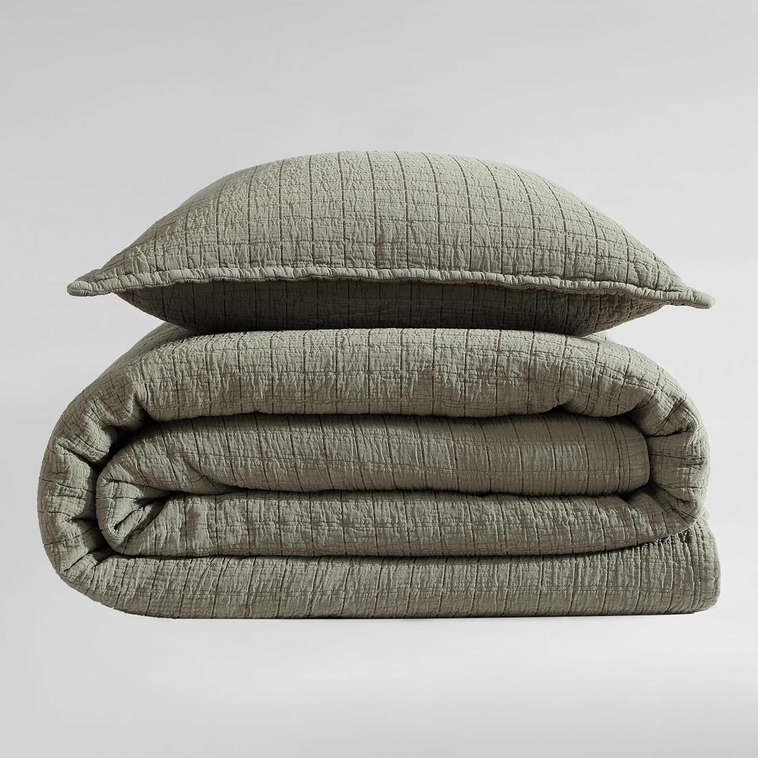 Calvin Klein - King Sham Set, Cotton Jacquard Bedding, Garment Washed Home Decor for Soft & Relaxed Feel (Vetiver Green, 2-Piece)