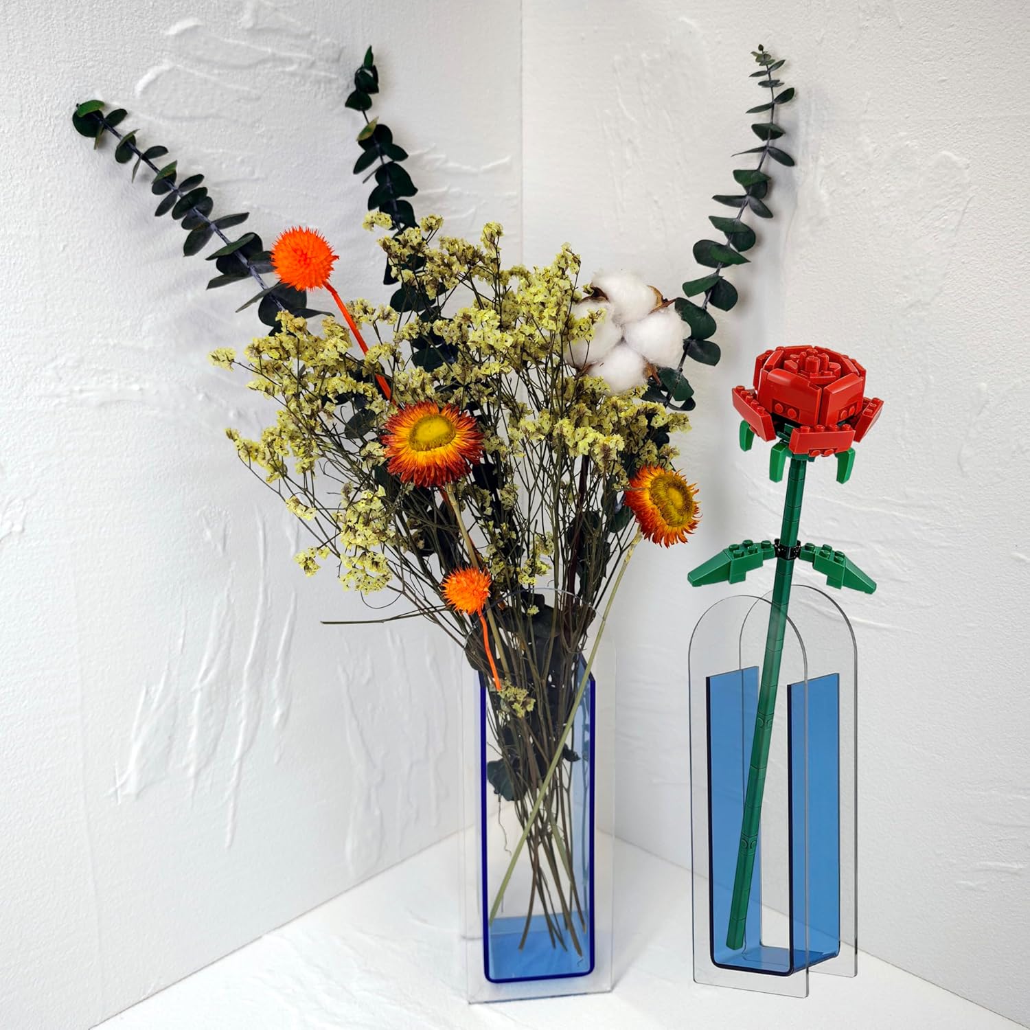 Acrylic Vase Creative Gifts Minimalist Design Wedding Centerpiece Home Office Decor Elegant Floral Display Stand(Not Including Flowers) (Semi-Blue, 2PCS)