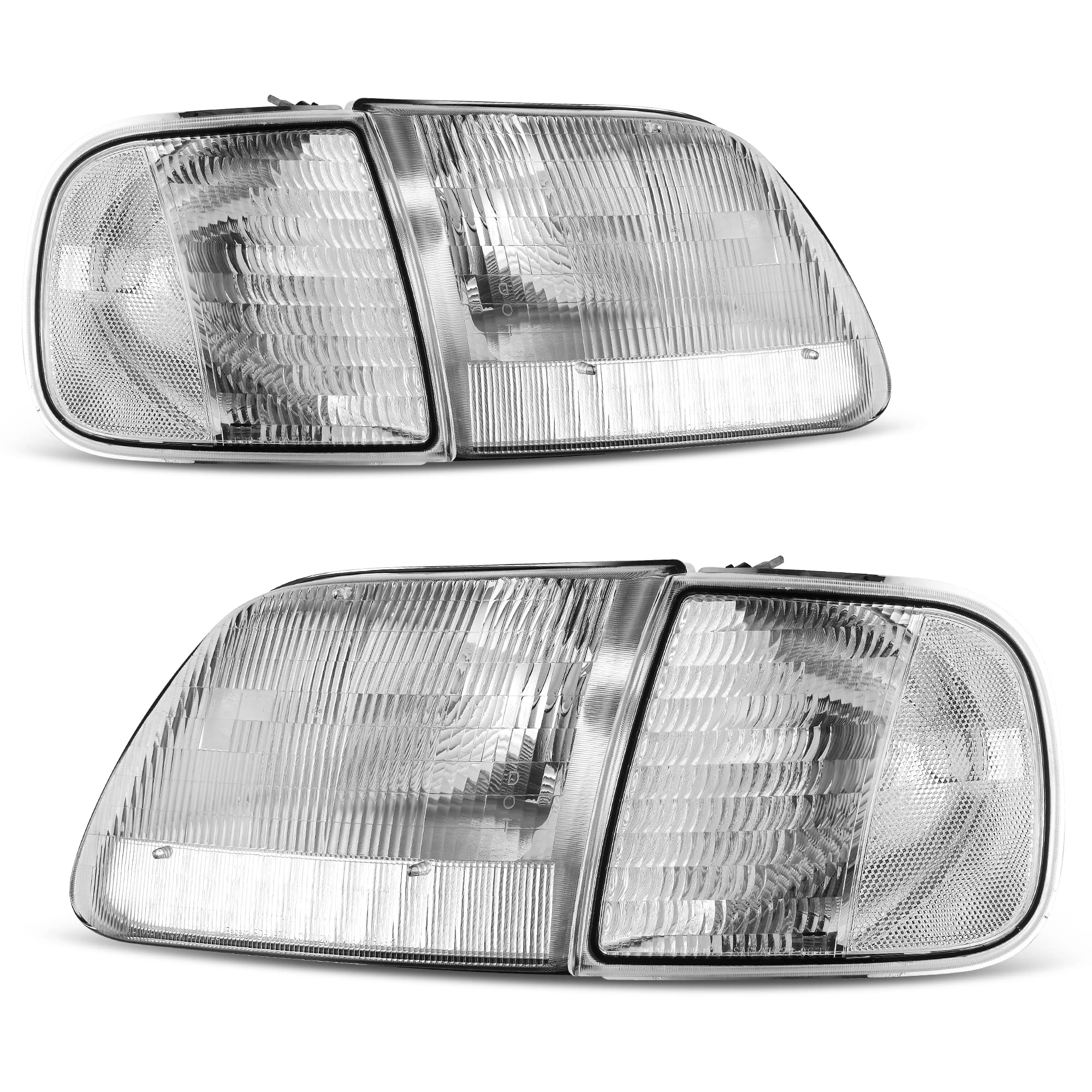 Photo 1 of oEdRo Halogen Headlights Replacement w/Corner Parking Set Compatible with 1997-2003 Ford F150 / Expedition Chrome Housing Driver and Passenger OE - Chrome/Clear/Clear