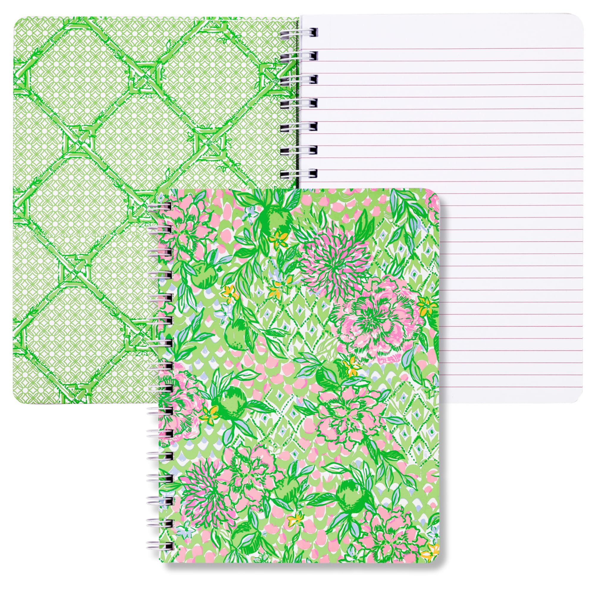 Lilly Pulitzer Hardcover Mini Spiral Notebook, 8.25" x 6.5" Small Journal with 160 College Ruled Pages, Lime Feeling Good