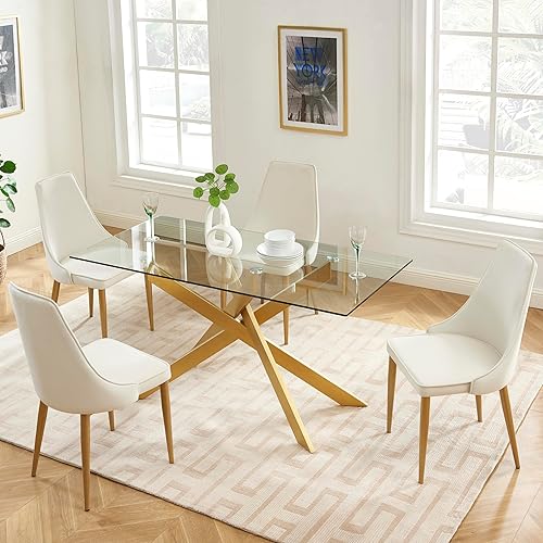 Miniatura 8 de Edwin's Choice 58.5” Rectangle Glass Dining Table, Tempered Glass Table Top and Metal Tubular Legs, Modern Style Table for Home, Kitchen, Dining